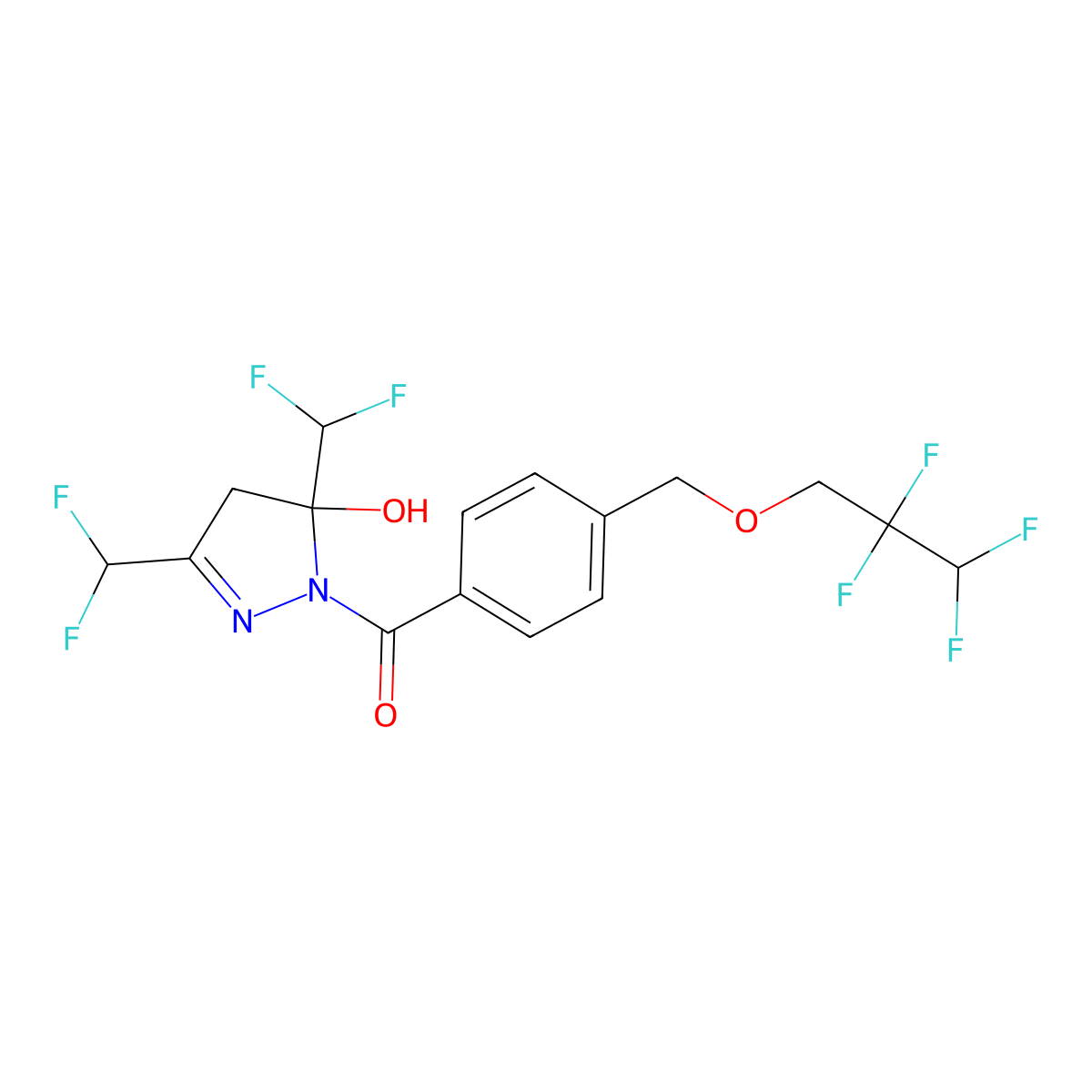 [3,5-bis(difluoromethyl)-5-hydroxy-4H-pyrazol-1-yl]-[4-(2,2,3,3-tetrafluoropropoxymethyl)phenyl]methanone molecular structure, CAS 438235-95-1