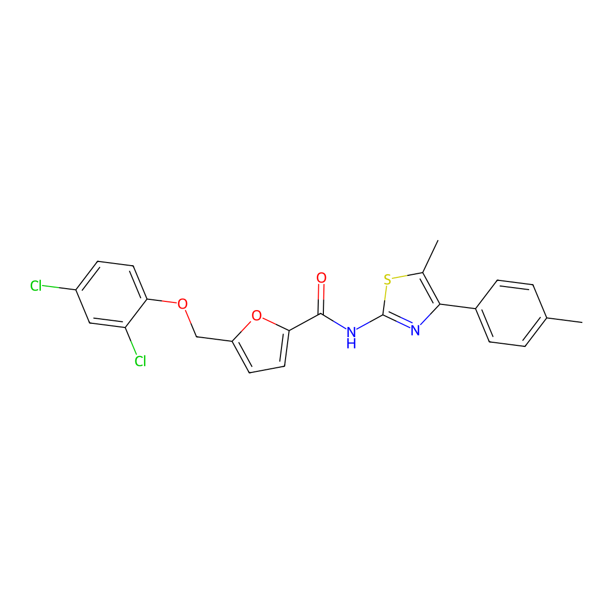 5-[(2,4-dichlorophenoxy)methyl]-N-[5-methyl-4-(4-methylphenyl)-1,3-thiazol-2-yl]furan-2-carboxamide molecular structure, CAS 438236-05-6