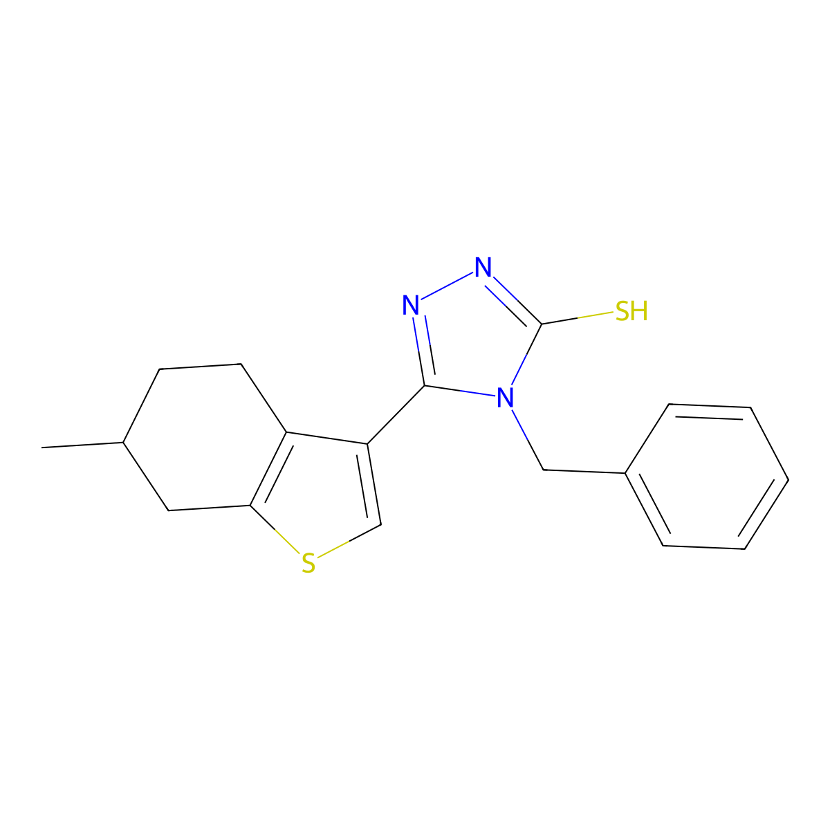 4-benzyl-3-(6-methyl-4,5,6,7-tetrahydro-1-benzothiophen-3-yl)-1H-1,2,4-triazole-5-thione molecular structure, CAS 438236-06-7