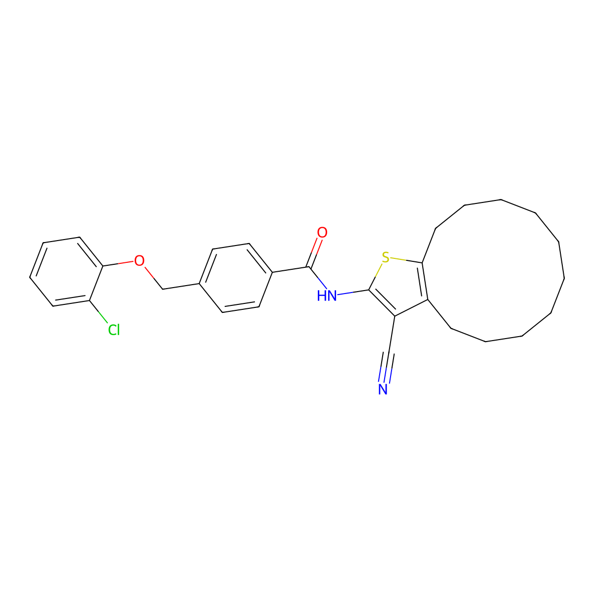 4-[(2-chlorophenoxy)methyl]-N-(3-cyano-4,5,6,7,8,9,10,11,12,13-decahydrocyclododeca[b]thiophen-2-yl)benzamide molecular structure, CAS 438236-12-5