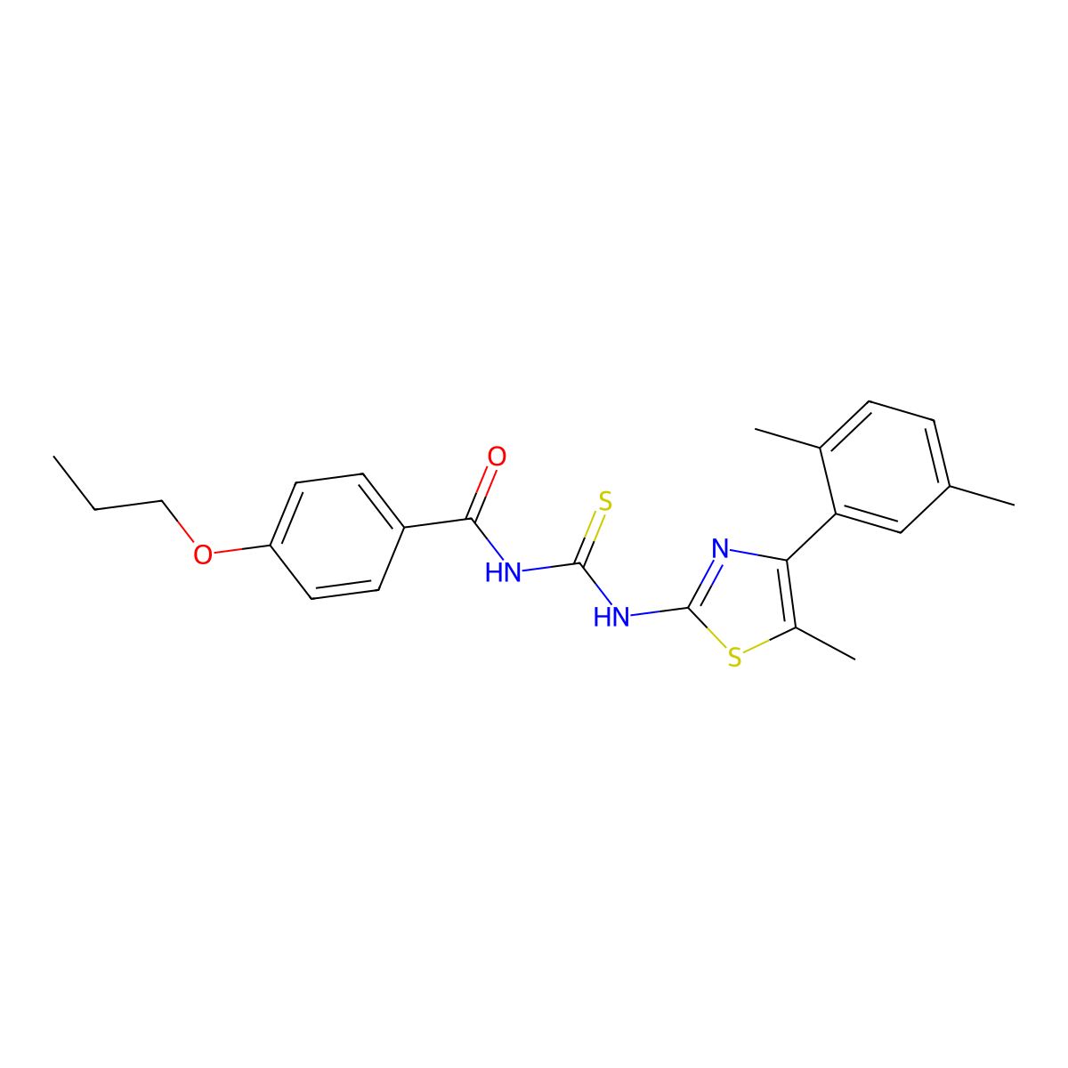 N-[[4-(2,5-dimethylphenyl)-5-methyl-1,3-thiazol-2-yl]carbamothioyl]-4-propoxybenzamide molecular structure, CAS 438236-23-8