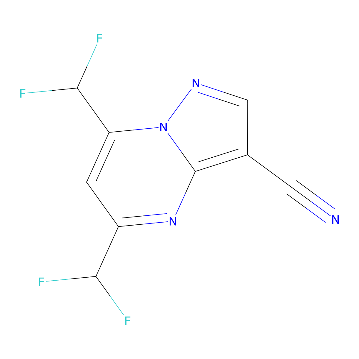5,7-Bis(difluoromethyl)pyrazolo(1,5-a)pyrimidine-3-carbonitrile molecular structure, CAS 438236-31-8
