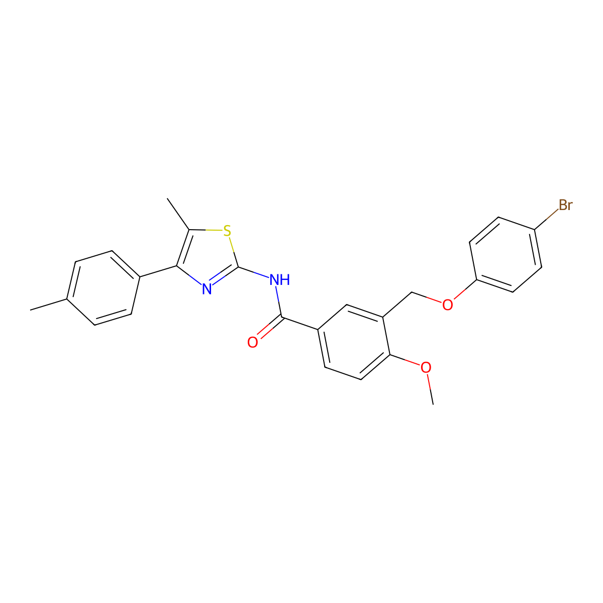 3-[(4-bromophenoxy)methyl]-4-methoxy-N-[5-methyl-4-(4-methylphenyl)-1,3-thiazol-2-yl]benzamide molecular structure, CAS 438236-32-9