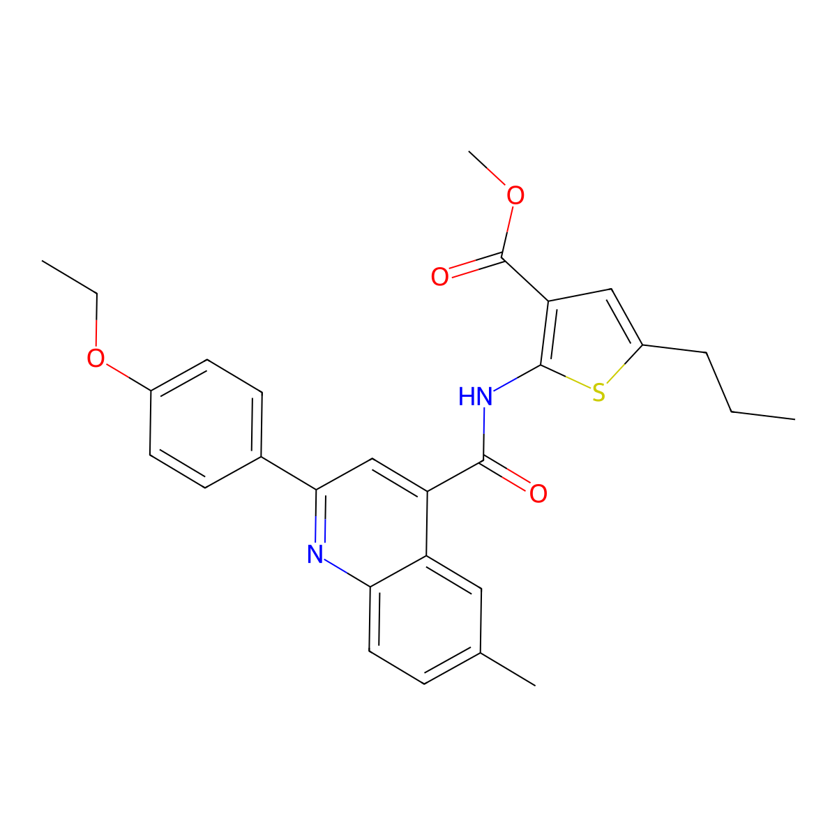 Methyl 2-[[2-(4-ethoxyphenyl)-6-methylquinoline-4-carbonyl]amino]-5-propylthiophene-3-carboxylate molecular structure, CAS 438236-36-3