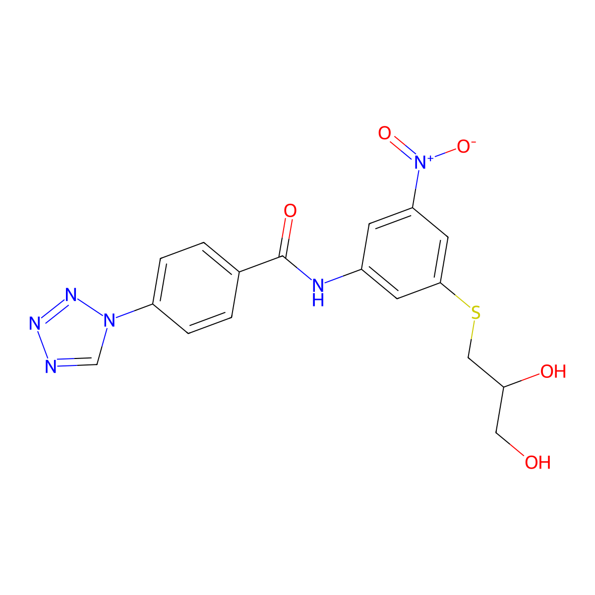N-{3-[(2,3-dihydroxypropyl)sulfanyl]-5-nitrophenyl}-4-(1H-tetraazol-1-yl)benzamide molecular structure, CAS 438236-40-9