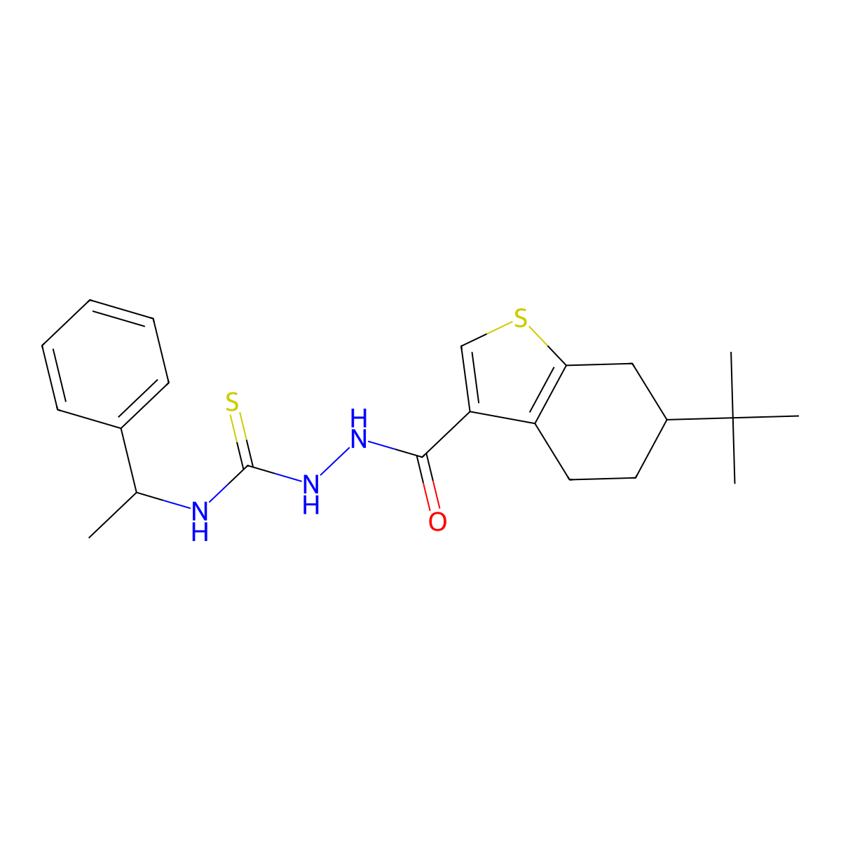 2-[(6-tert-butyl-4,5,6,7-tetrahydro-1-benzothiophen-3-yl)carbonyl]-N-(1-phenylethyl)hydrazinecarbothioamide molecular structure, CAS 438236-41-0