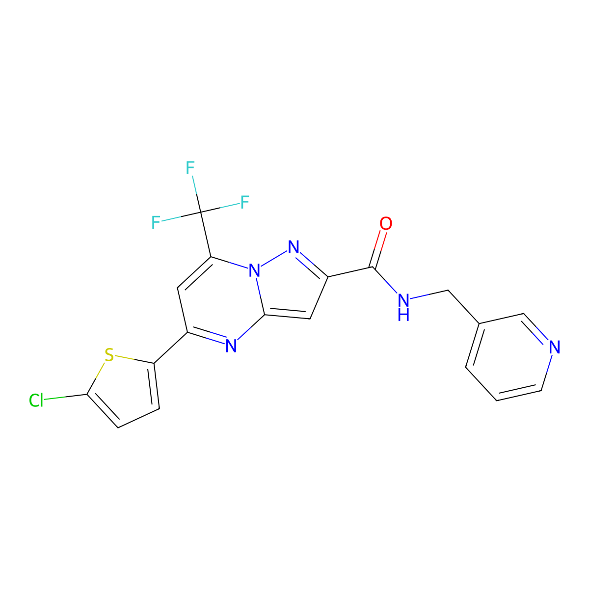 5-(5-chlorothiophen-2-yl)-N-(pyridin-3-ylmethyl)-7-(trifluoromethyl)pyrazolo[1,5-a]pyrimidine-2-carboxamide molecular structure, CAS 438236-50-1