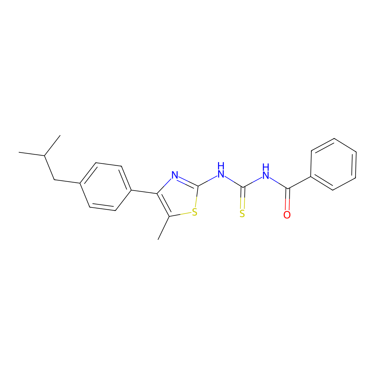 N-benzoyl-N'-[4-(4-isobutylphenyl)-5-methyl-1,3-thiazol-2-yl]thiourea molecular structure, CAS 438236-51-2