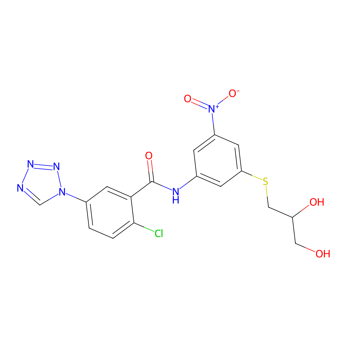 2-chloro-N-[3-(2,3-dihydroxypropylsulfanyl)-5-nitrophenyl]-5-(tetrazol-1-yl)benzamide molecular structure, CAS 438236-65-8