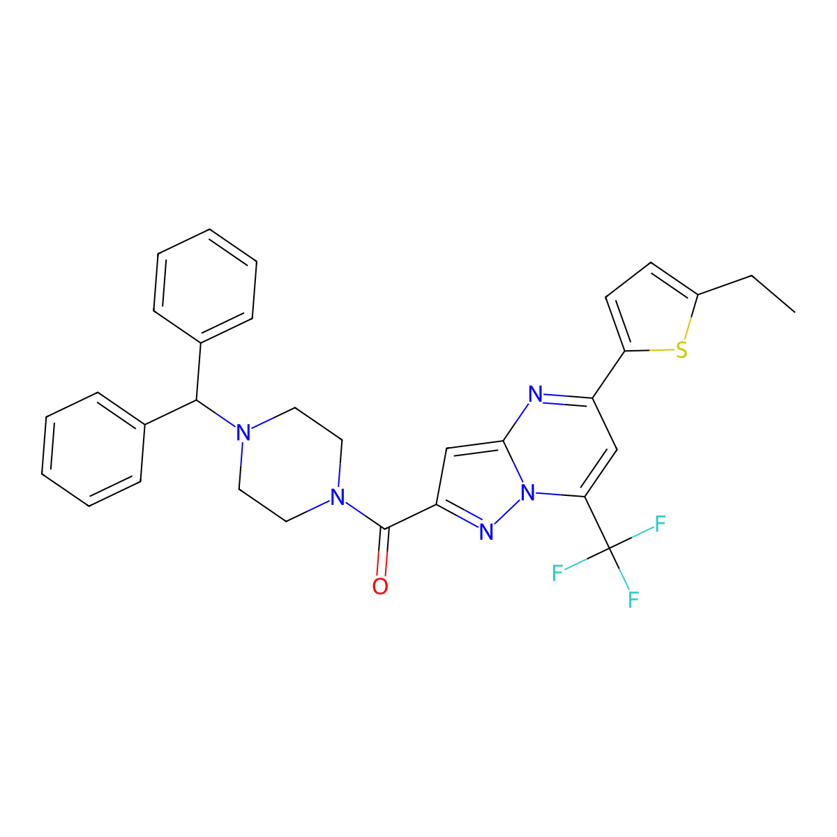 (4-Benzhydrylpiperazin-1-yl)-[5-(5-ethylthiophen-2-yl)-7-(trifluoromethyl)pyrazolo[1,5-a]pyrimidin-2-yl]methanone molecular structure, CAS 438236-70-5