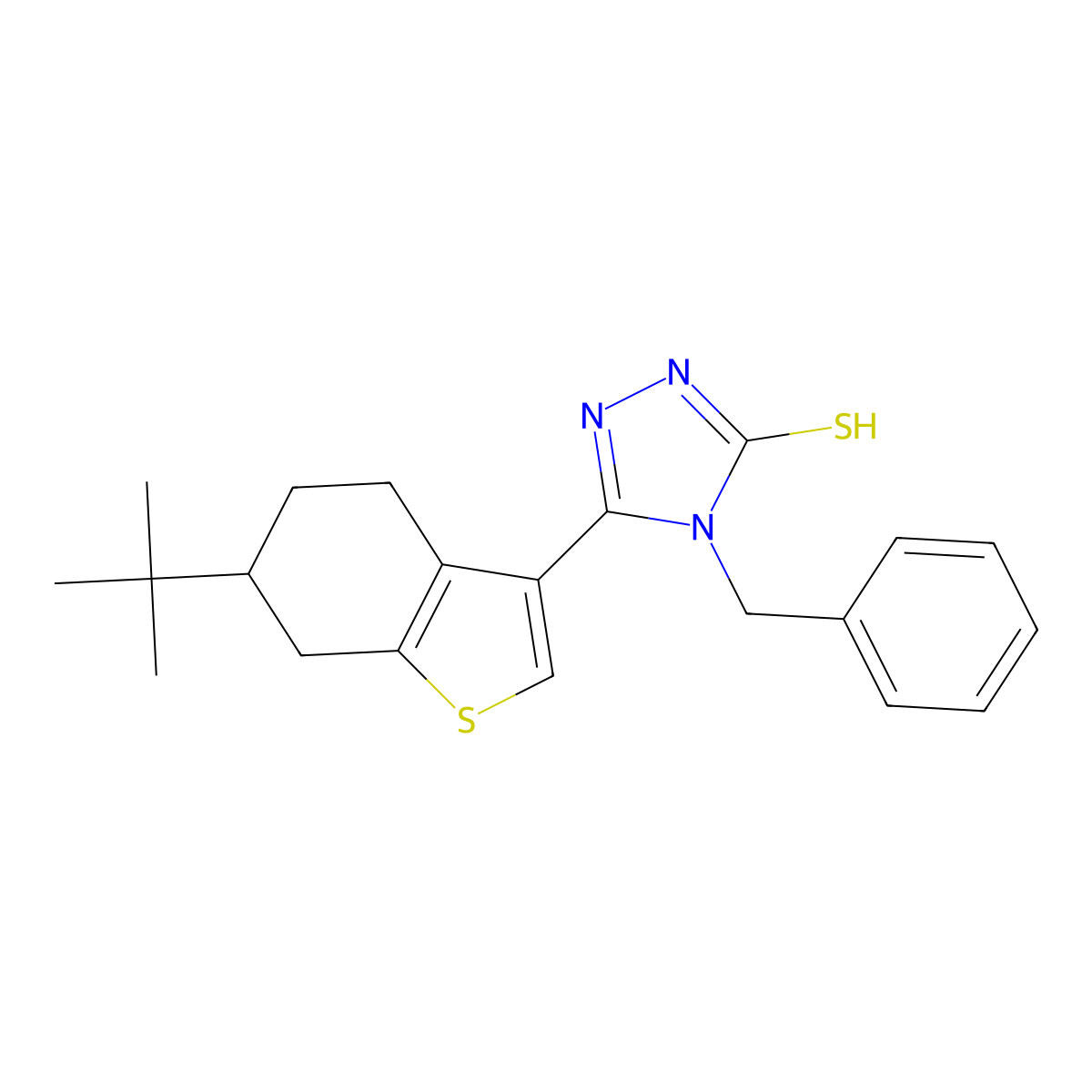 4-benzyl-3-(6-tert-butyl-4,5,6,7-tetrahydro-1-benzothiophen-3-yl)-1H-1,2,4-triazole-5-thione molecular structure, CAS 438236-72-7