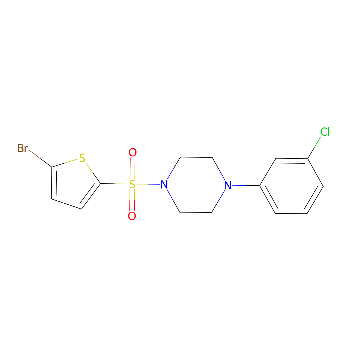 1-(5-Bromothiophen-2-yl)sulfonyl-4-(3-chlorophenyl)piperazine molecular structure, CAS 438236-73-8