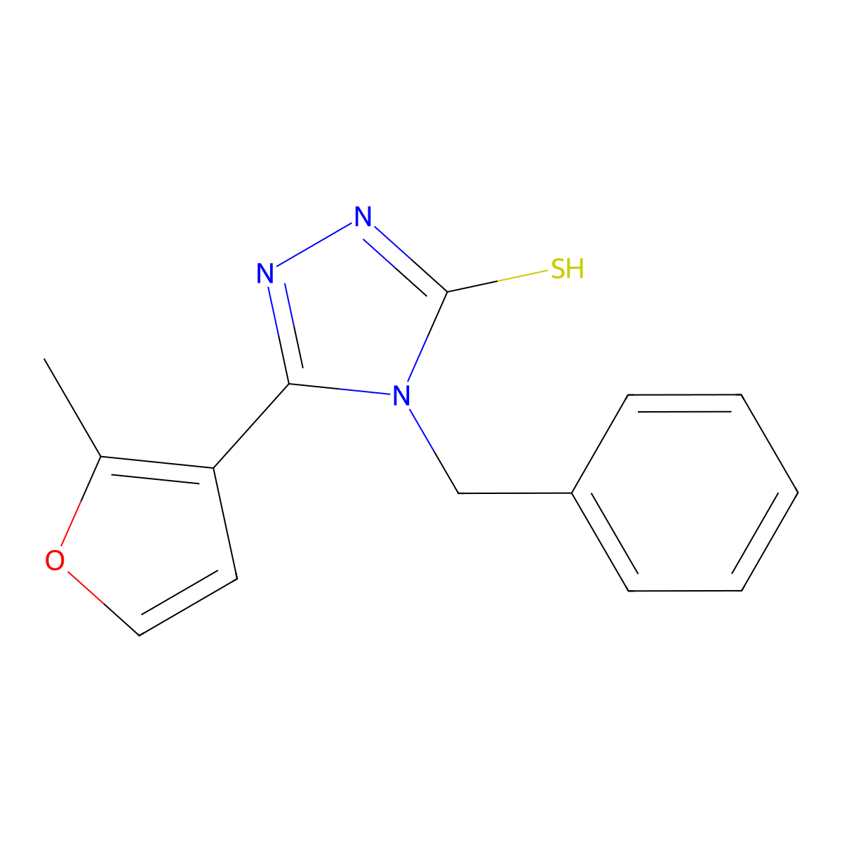 4-benzyl-5-(2-methylfuran-3-yl)-4H-1,2,4-triazole-3-thiol molecular structure, CAS 438236-94-3