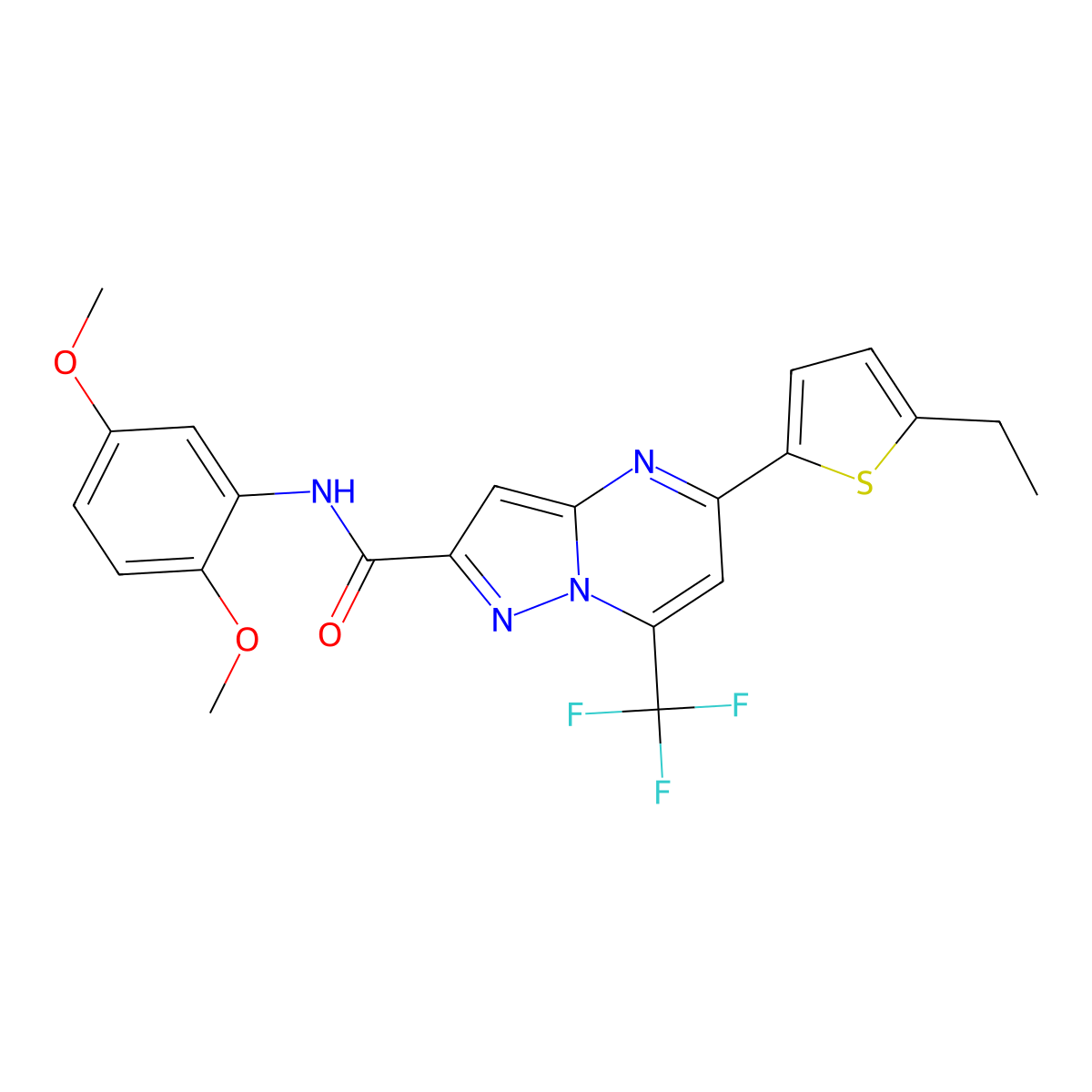 N-(2,5-dimethoxyphenyl)-5-(5-ethylthiophen-2-yl)-7-(trifluoromethyl)pyrazolo[1,5-a]pyrimidine-2-carboxamide molecular structure, CAS 438236-95-4