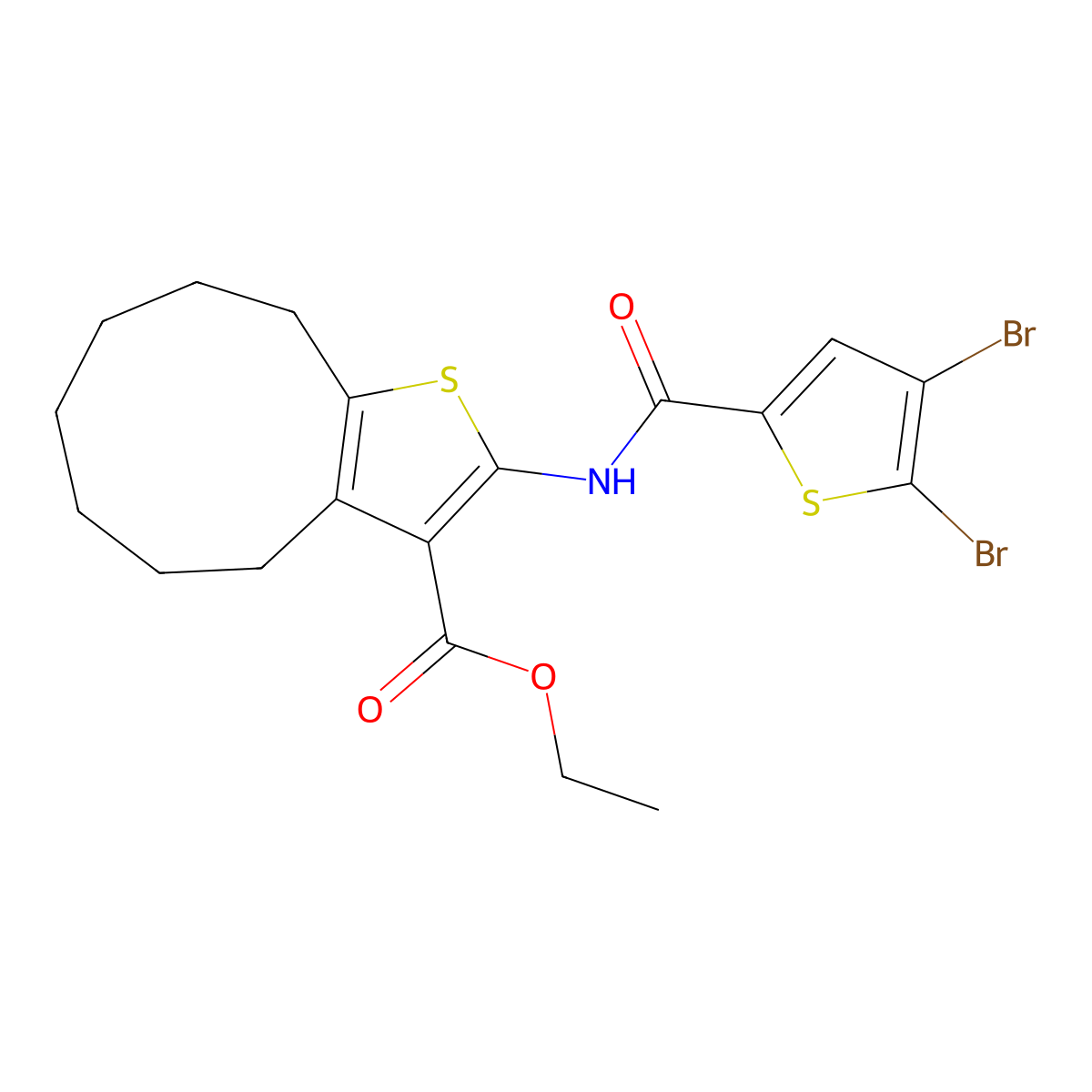 ethyl 2-[(4,5-dibromothiophene-2-carbonyl)amino]-5,6,7,8,9,10-hexahydro-4H-cyclonona[b]thiophene-3-carboxylate molecular structure, CAS 438236-98-7
