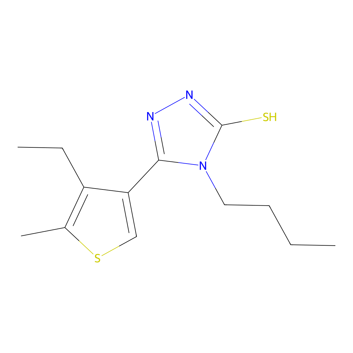 4-butyl-3-(4-ethyl-5-methylthiophen-3-yl)-1H-1,2,4-triazole-5-thione molecular structure, CAS 438237-04-8