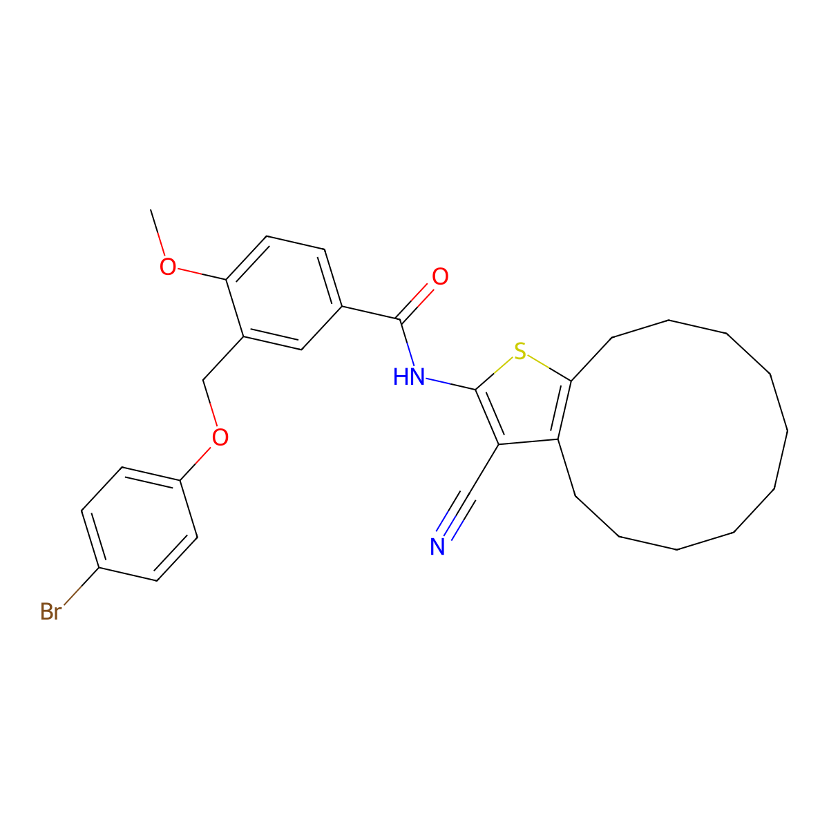3-[(4-bromophenoxy)methyl]-N-(3-cyano-4,5,6,7,8,9,10,11,12,13-decahydrocyclododeca[b]thiophen-2-yl)-4-methoxybenzamide molecular structure, CAS 438237-11-7