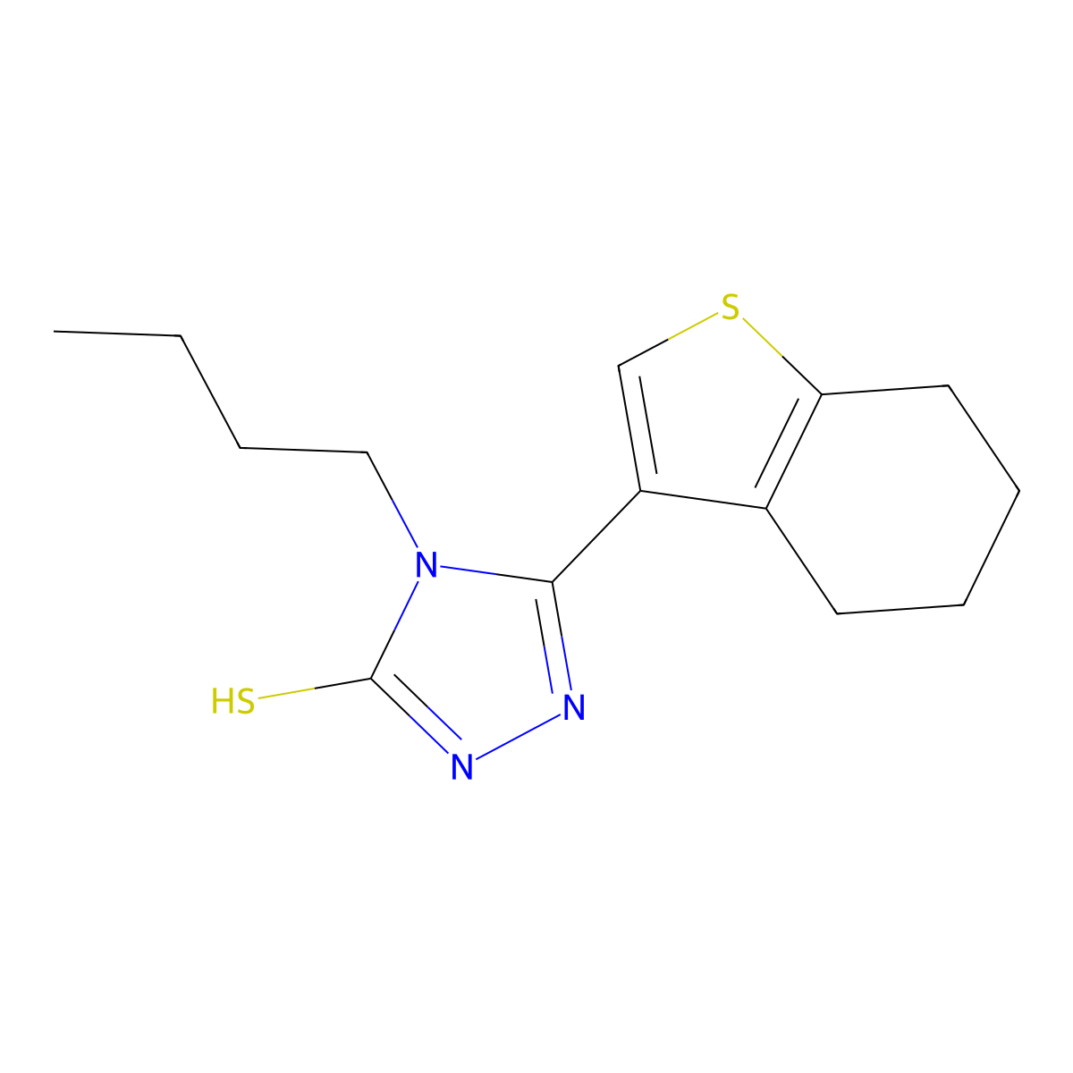 4-butyl-3-(4,5,6,7-tetrahydro-1-benzothiophen-3-yl)-1H-1,2,4-triazole-5-thione molecular structure, CAS 438237-17-3