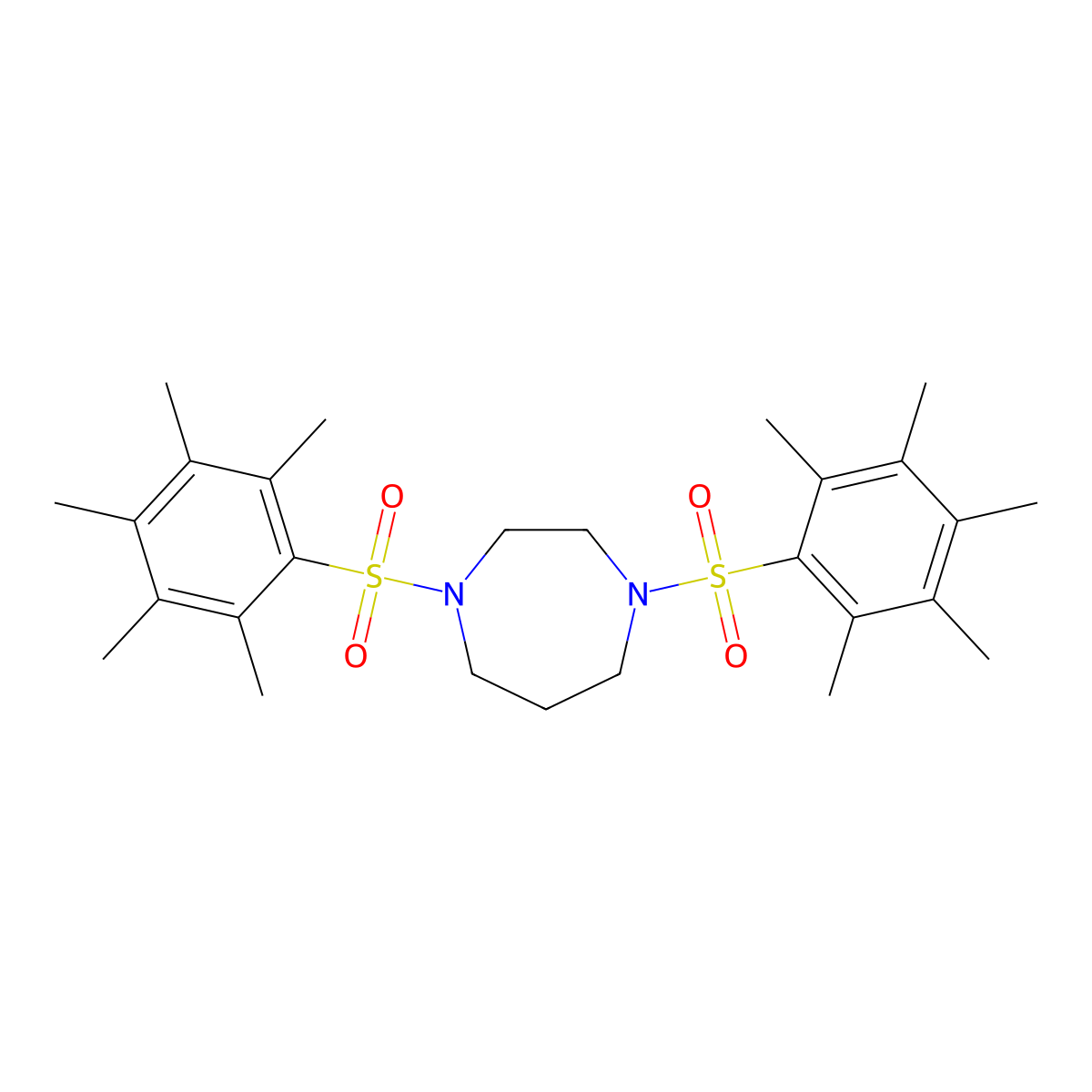 1,4-Bis[(2,3,4,5,6-pentamethylphenyl)sulfonyl]-1,4-diazepane molecular structure, CAS 438237-19-5
