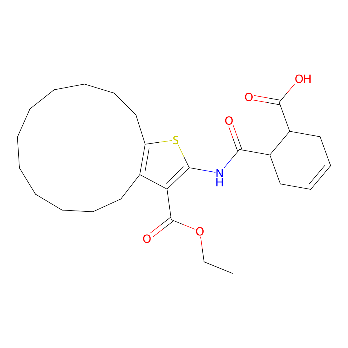 6-[(16-Ethoxycarbonyl-14-thiabicyclo[11.3.0]hexadeca-1(13),15-dien-15-yl)carbamoyl]cyclohex-3-ene-1-carboxylic acid molecular structure, CAS 438237-23-1