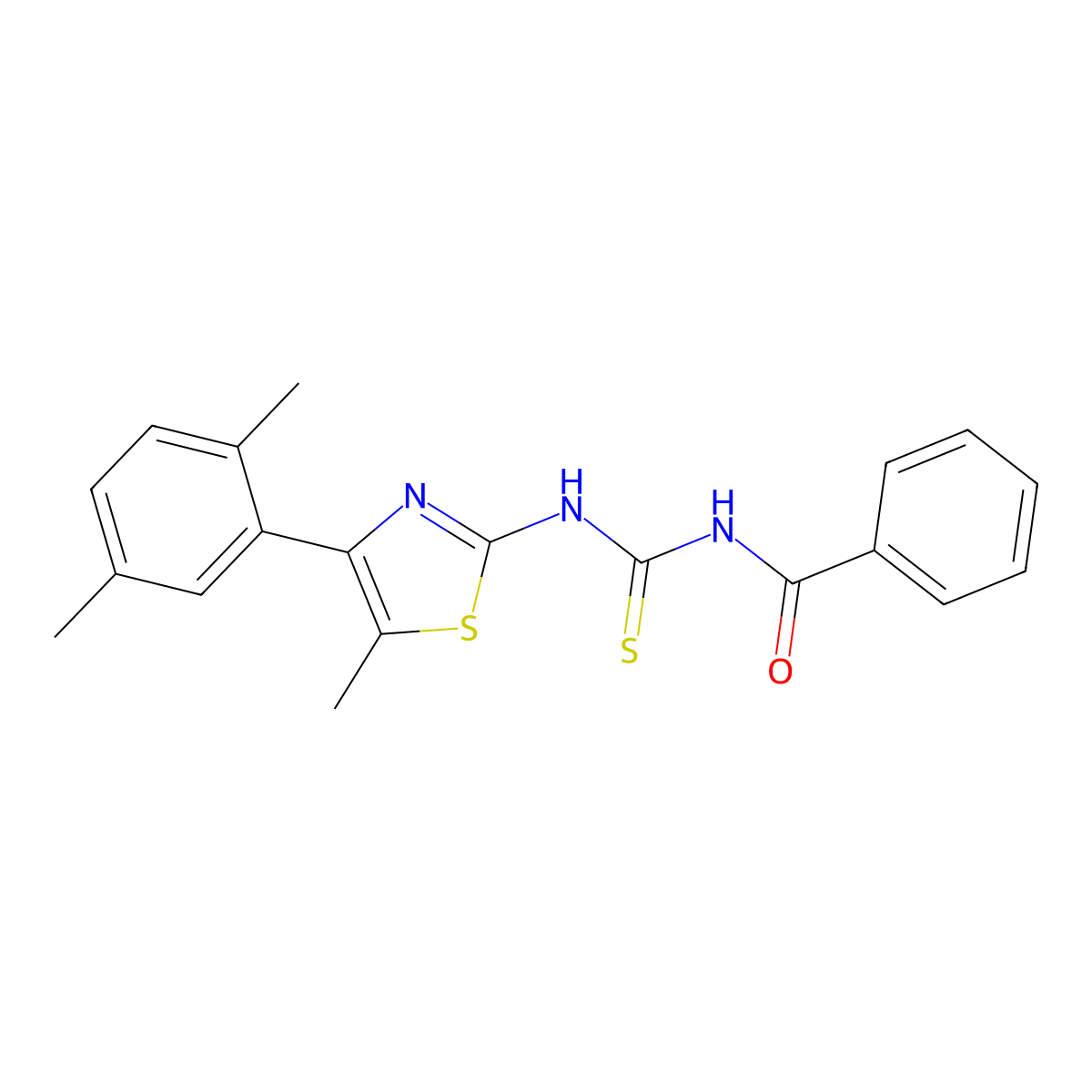 N-[[4-(2,5-dimethylphenyl)-5-methyl-1,3-thiazol-2-yl]carbamothioyl]benzamide molecular structure, CAS 438237-29-7