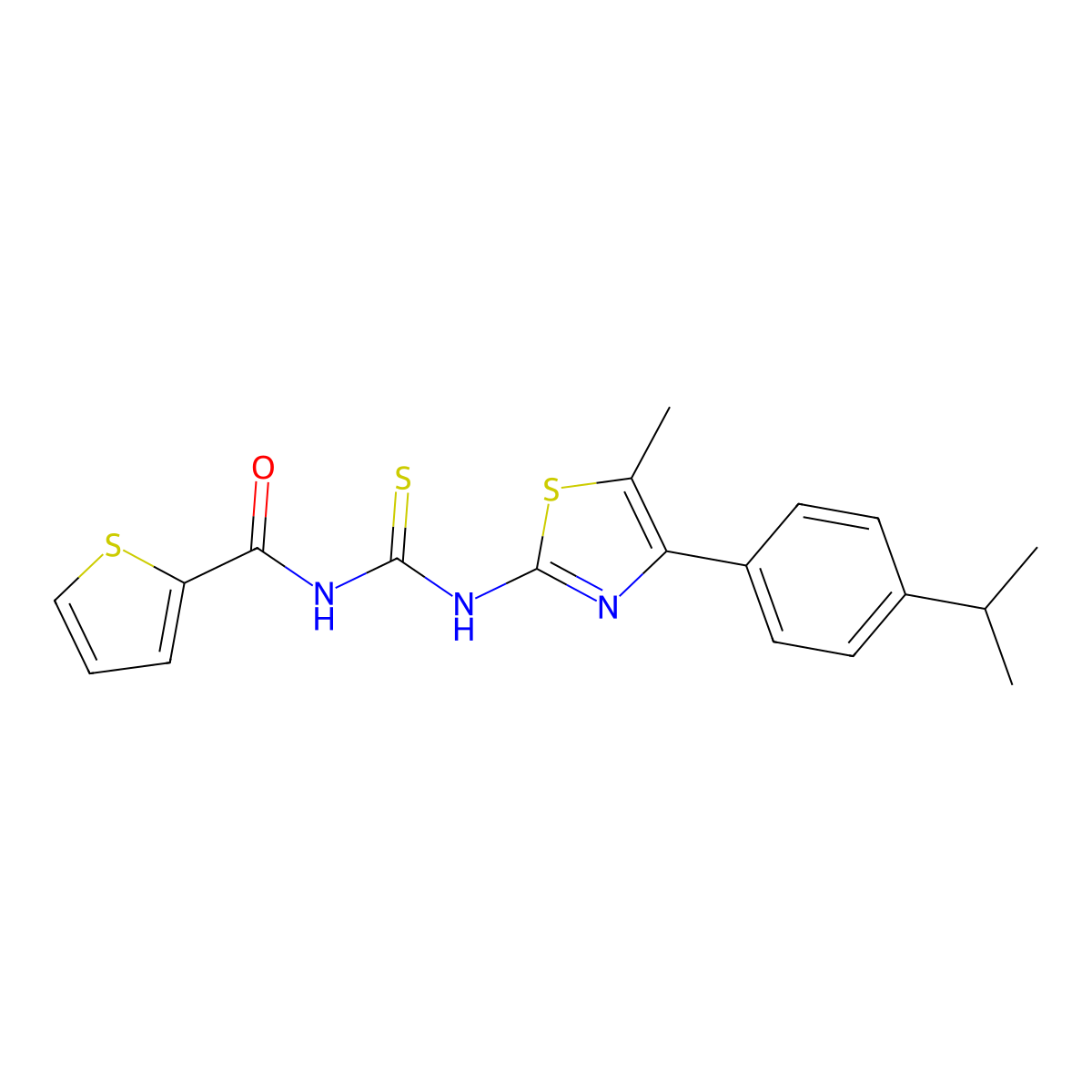 N-[4-(4-isopropylphenyl)-5-methyl-1,3-thiazol-2-yl]-N'-(2-thienylcarbonyl)thiourea molecular structure, CAS 438237-37-7