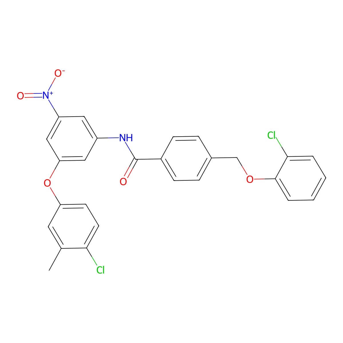 N-[3-(4-chloro-3-methylphenoxy)-5-nitrophenyl]-4-[(2-chlorophenoxy)methyl]benzamide molecular structure, CAS 438237-39-9