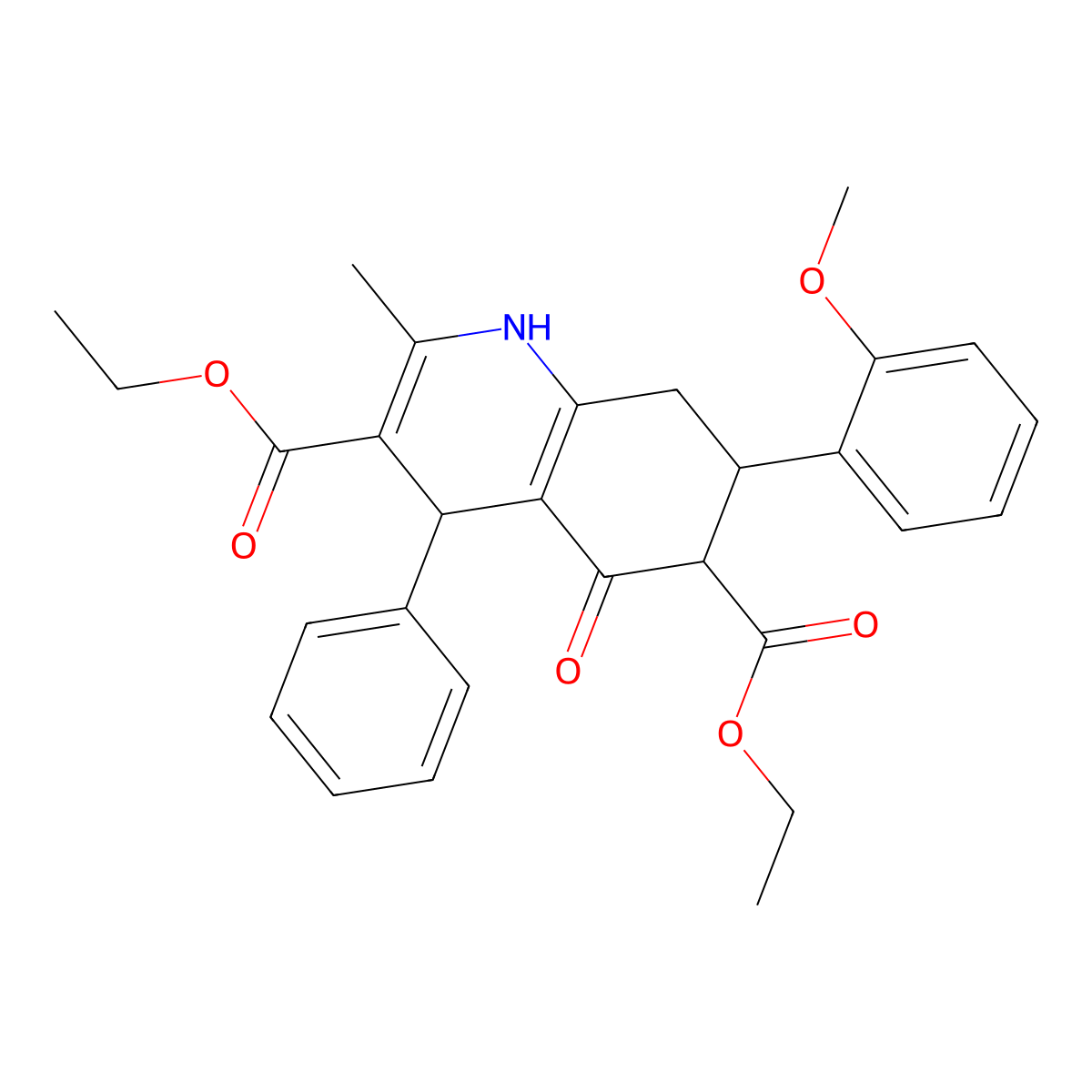 diethyl 7-(2-methoxyphenyl)-2-methyl-5-oxo-4-phenyl-4,6,7,8-tetrahydro-1H-quinoline-3,6-dicarboxylate molecular structure, CAS 438238-86-9