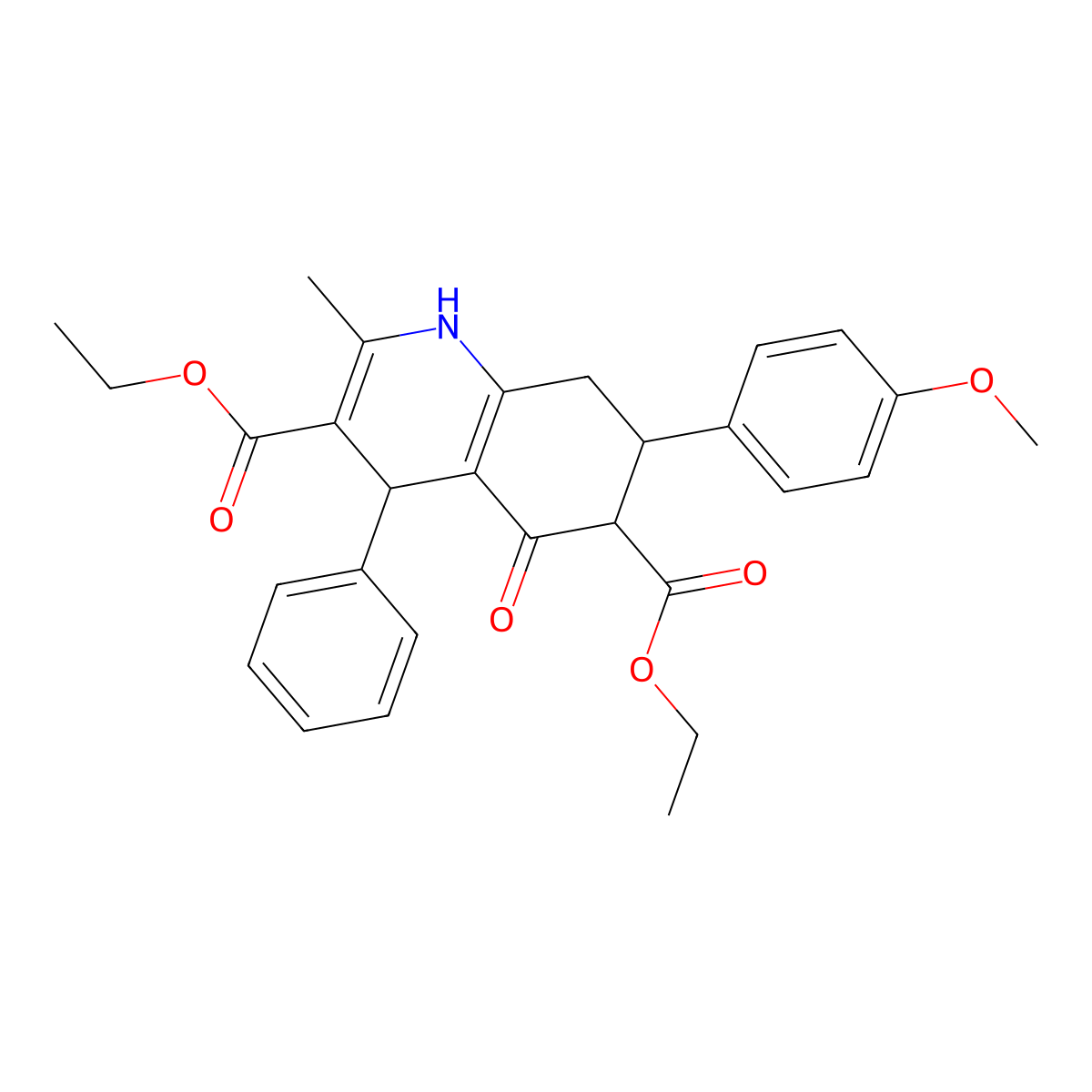 Diethyl 7-(4-methoxyphenyl)-2-methyl-5-oxo-4-phenyl-1,4,5,6,7,8-hexahydro-3,6-quinolinedicarboxylate molecular structure, CAS 438238-88-1