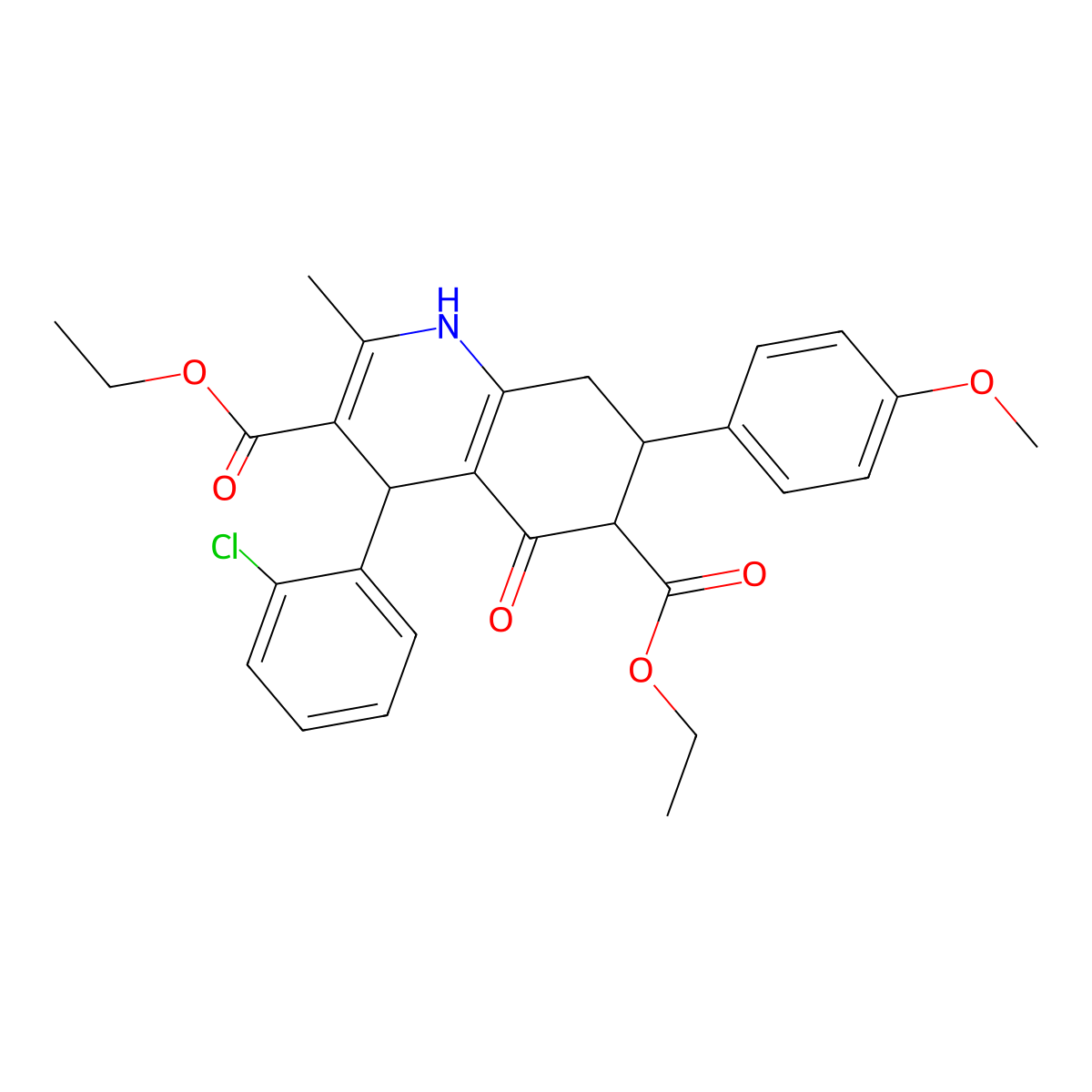 Diethyl 4-(2-chlorophenyl)-7-(4-methoxyphenyl)-2-methyl-5-oxo-1,4,5,6,7,8-hexahydro-3,6-quinolinedicarboxylate molecular structure, CAS 438238-91-6
