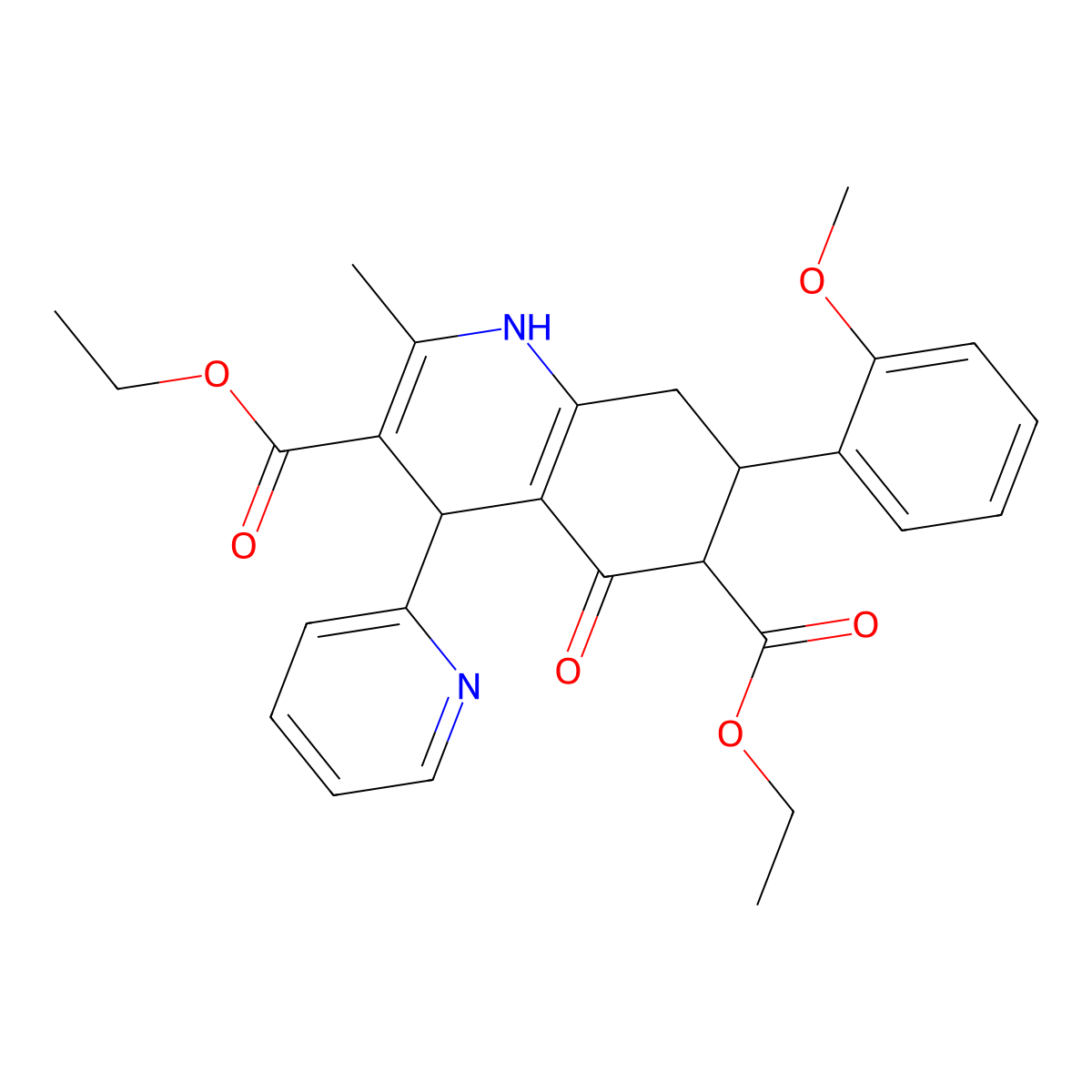 Diethyl 7-(2-methoxyphenyl)-2-methyl-5-oxo-4-(2-pyridinyl)-1,4,5,6,7,8-hexahydro-3,6-quinolinedicarboxylate molecular structure, CAS 438239-05-5