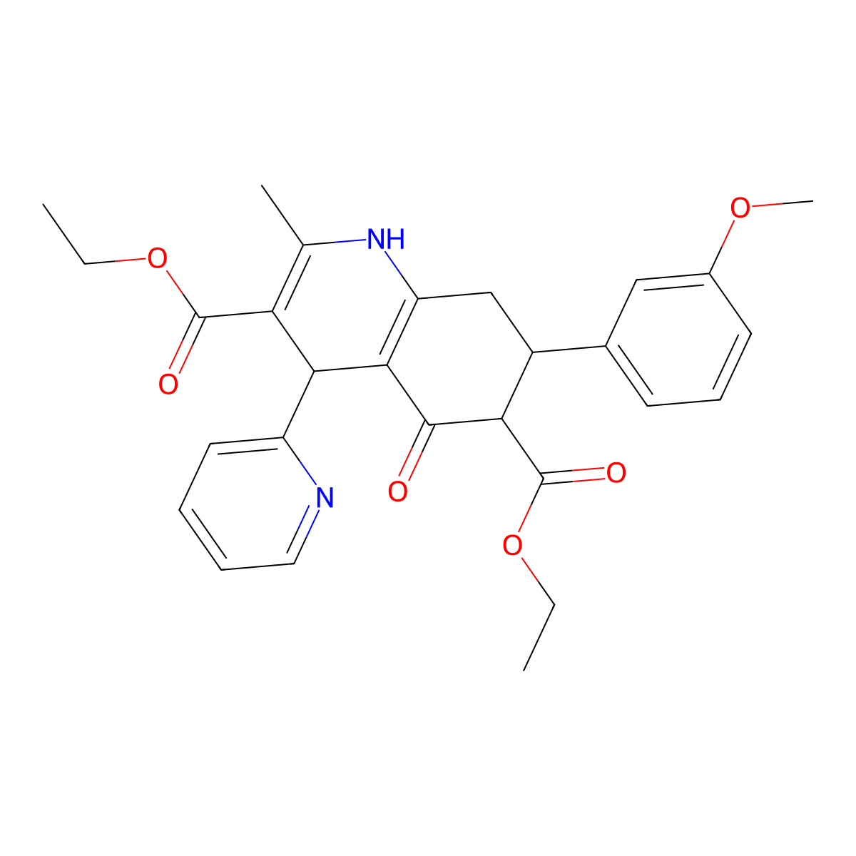 Diethyl 7-(3-methoxyphenyl)-2-methyl-5-oxo-4-(2-pyridinyl)-1,4,5,6,7,8-hexahydro-3,6-quinolinedicarboxylate molecular structure, CAS 438239-06-6