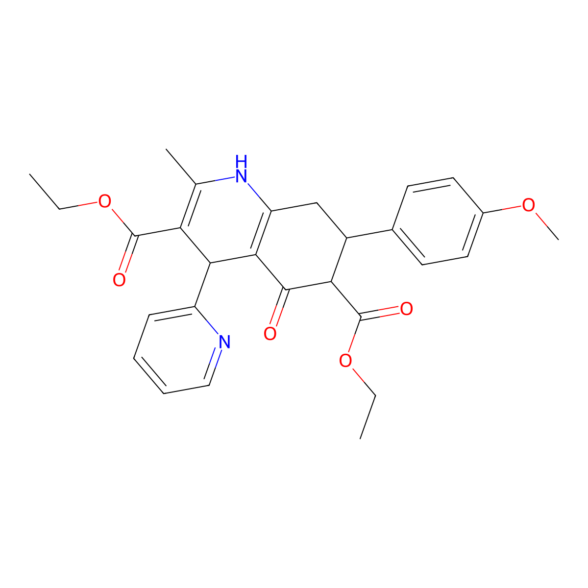 Diethyl 7-(4-methoxyphenyl)-2-methyl-5-oxo-4-(2-pyridinyl)-1,4,5,6,7,8-hexahydro-3,6-quinolinedicarboxylate molecular structure, CAS 438239-07-7