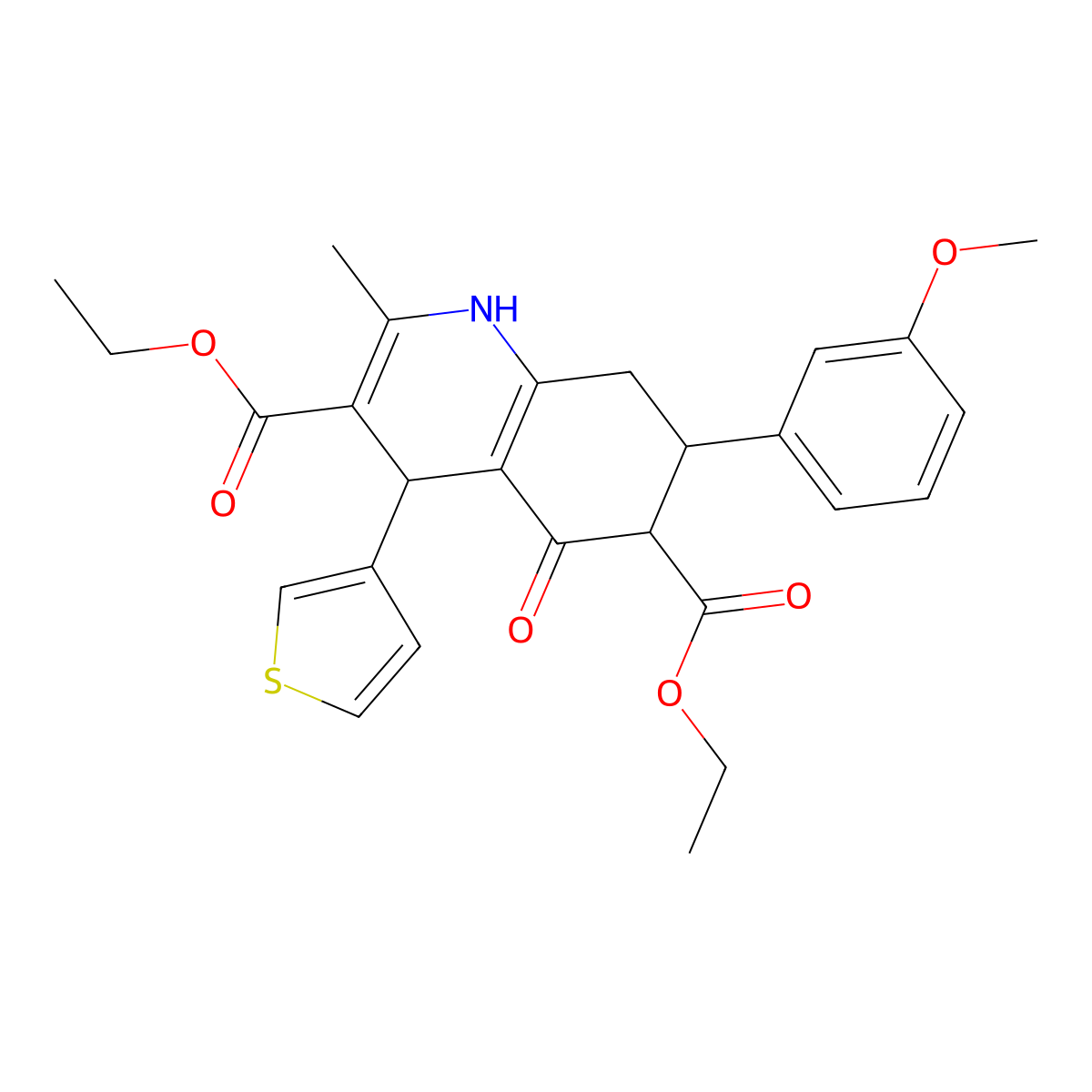 diethyl 7-(3-methoxyphenyl)-2-methyl-5-oxo-4-thiophen-3-yl-4,6,7,8-tetrahydro-1H-quinoline-3,6-dicarboxylate molecular structure, CAS 438239-14-6