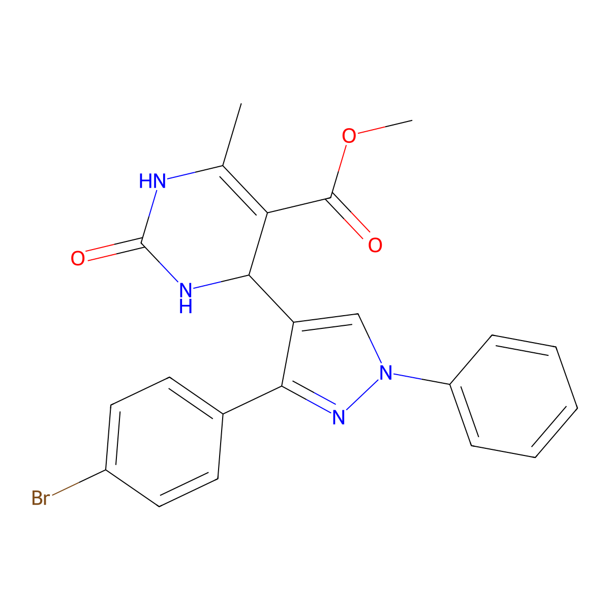 methyl 4-[3-(4-bromophenyl)-1-phenylpyrazol-4-yl]-6-methyl-2-oxo-3,4-dihydro-1H-pyrimidine-5-carboxylate molecular structure, CAS 438244-00-9