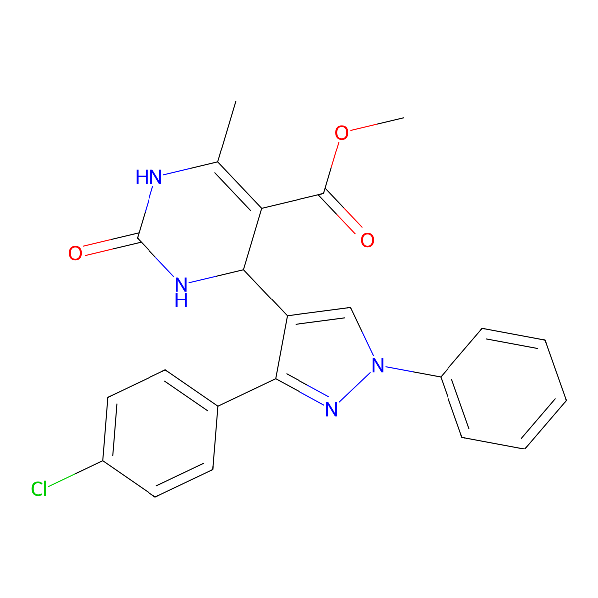 methyl 4-[3-(4-chlorophenyl)-1-phenyl-1H-pyrazol-4-yl]-6-methyl-2-oxo-1,2,3,4-tetrahydropyrimidine-5-carboxylate molecular structure, CAS 438244-01-0