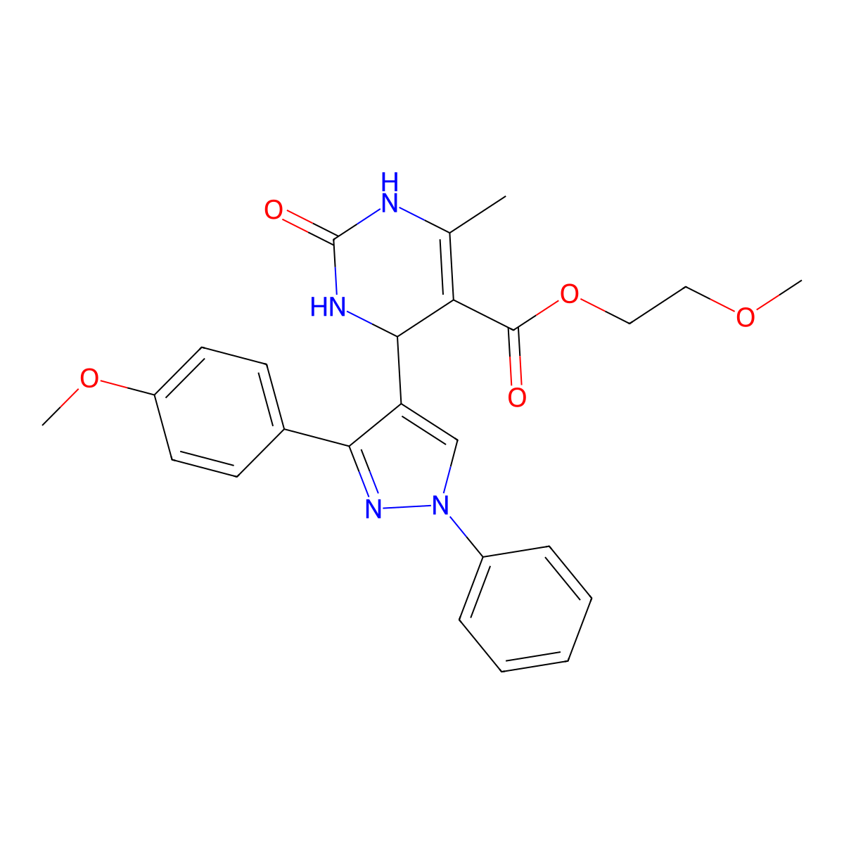 2-methoxyethyl 4-[3-(4-methoxyphenyl)-1-phenyl-1H-pyrazol-4-yl]-6-methyl-2-oxo-1,2,3,4-tetrahydropyrimidine-5-carboxylate molecular structure, CAS 438244-02-1