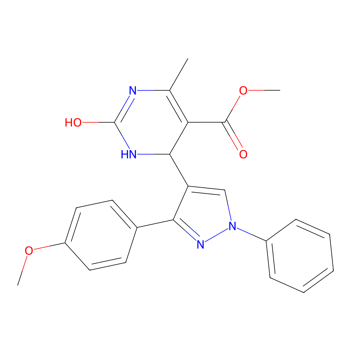 methyl 4-[3-(4-methoxyphenyl)-1-phenyl-1H-pyrazol-4-yl]-6-methyl-2-oxo-1,2,3,4-tetrahydropyrimidine-5-carboxylate molecular structure, CAS 438244-03-2