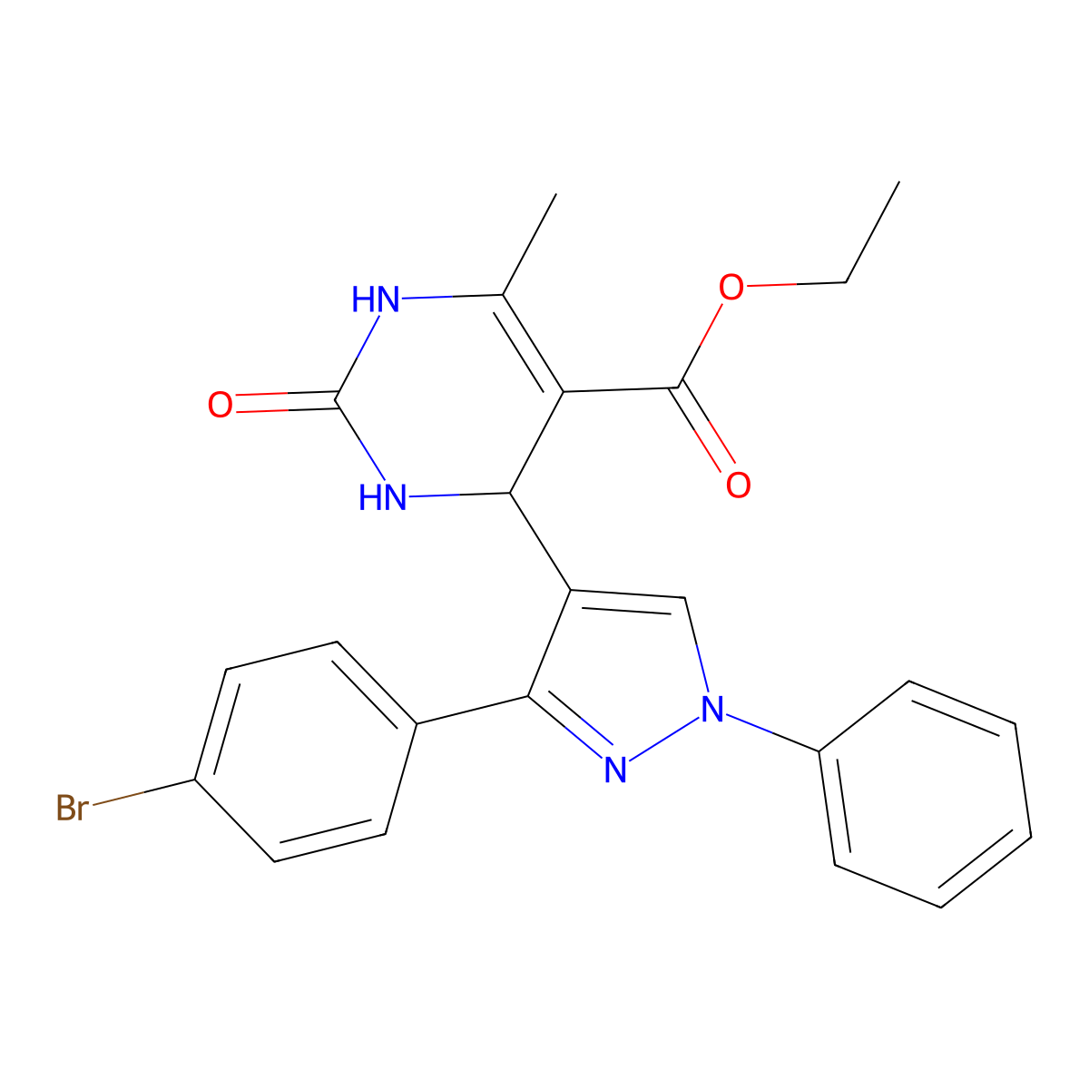 ethyl 4-[3-(4-bromophenyl)-1-phenyl-1H-pyrazol-4-yl]-6-methyl-2-oxo-1,2,3,4-tetrahydropyrimidine-5-carboxylate molecular structure, CAS 438244-04-3