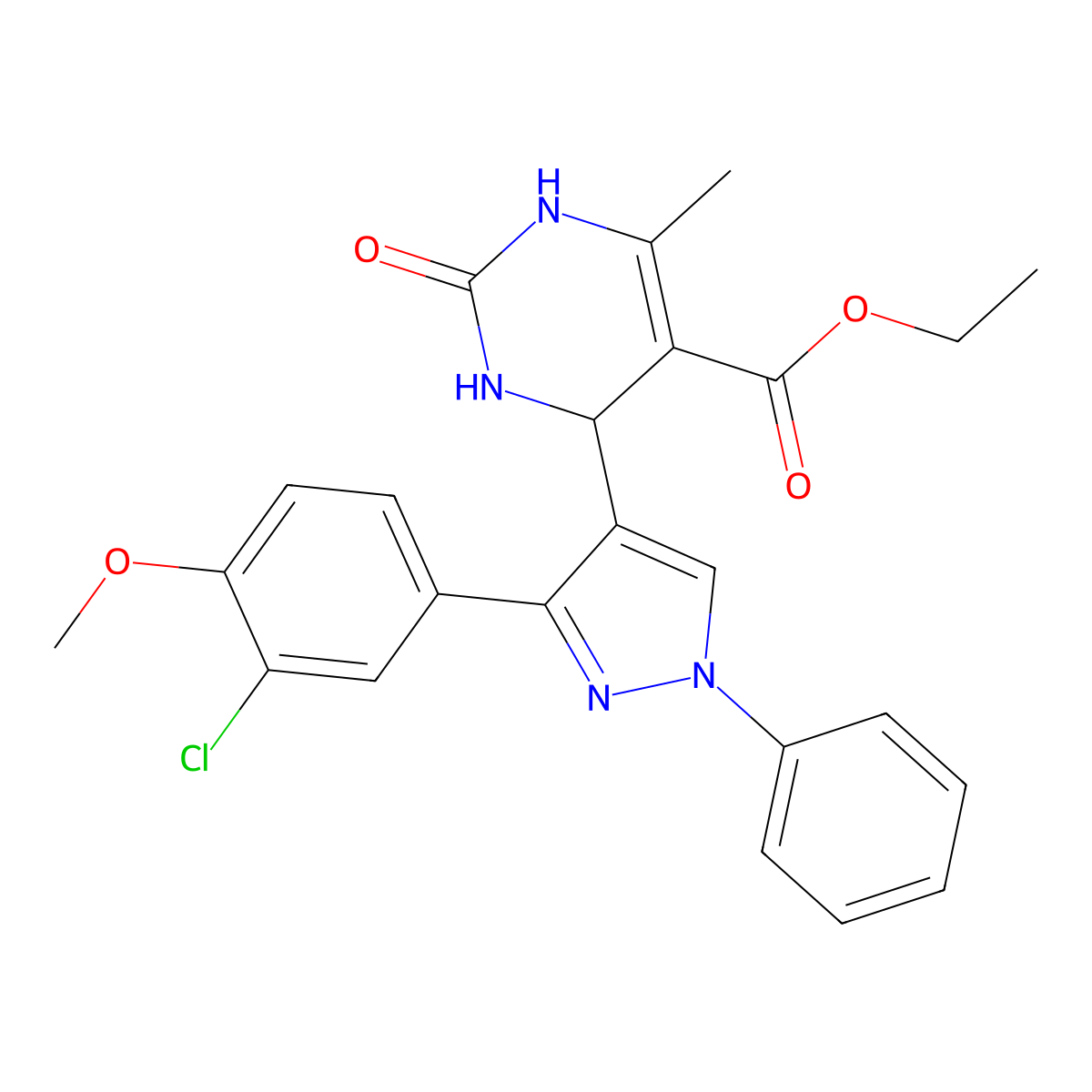 ethyl 4-[3-(3-chloro-4-methoxyphenyl)-1-phenyl-1H-pyrazol-4-yl]-6-methyl-2-oxo-1,2,3,4-tetrahydropyrimidine-5-carboxylate molecular structure, CAS 438244-10-1