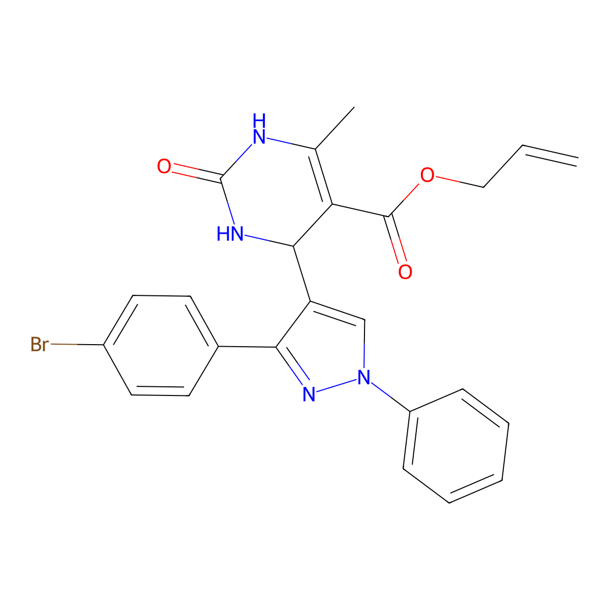 prop-2-en-1-yl 4-[3-(4-bromophenyl)-1-phenyl-1H-pyrazol-4-yl]-6-methyl-2-oxo-1,2,3,4-tetrahydropyrimidine-5-carboxylate molecular structure, CAS 438244-21-4