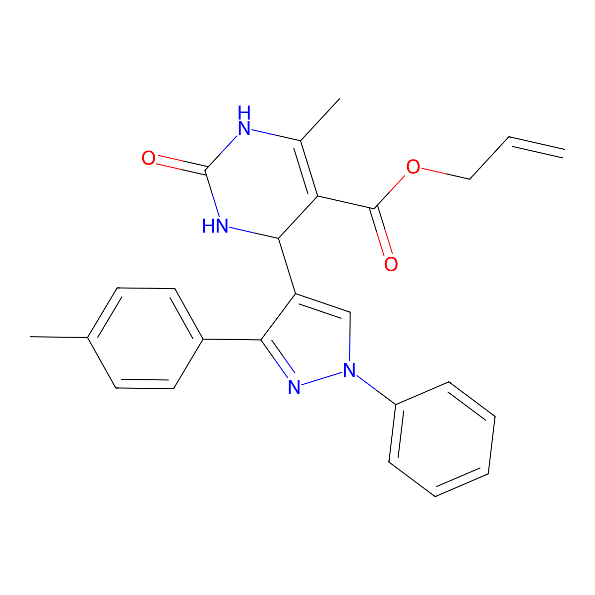 prop-2-en-1-yl 6-methyl-4-[3-(4-methylphenyl)-1-phenyl-1H-pyrazol-4-yl]-2-oxo-1,2,3,4-tetrahydropyrimidine-5-carboxylate molecular structure, CAS 438244-22-5