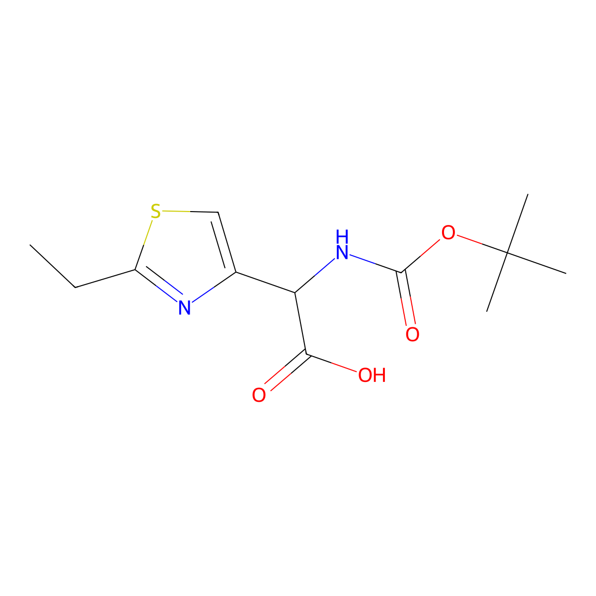 2-{[(Tert-butoxy)carbonyl]amino}-2-(2-ethyl-1,3-thiazol-4-yl)acetic acid molecular structure, CAS 438252-51-8