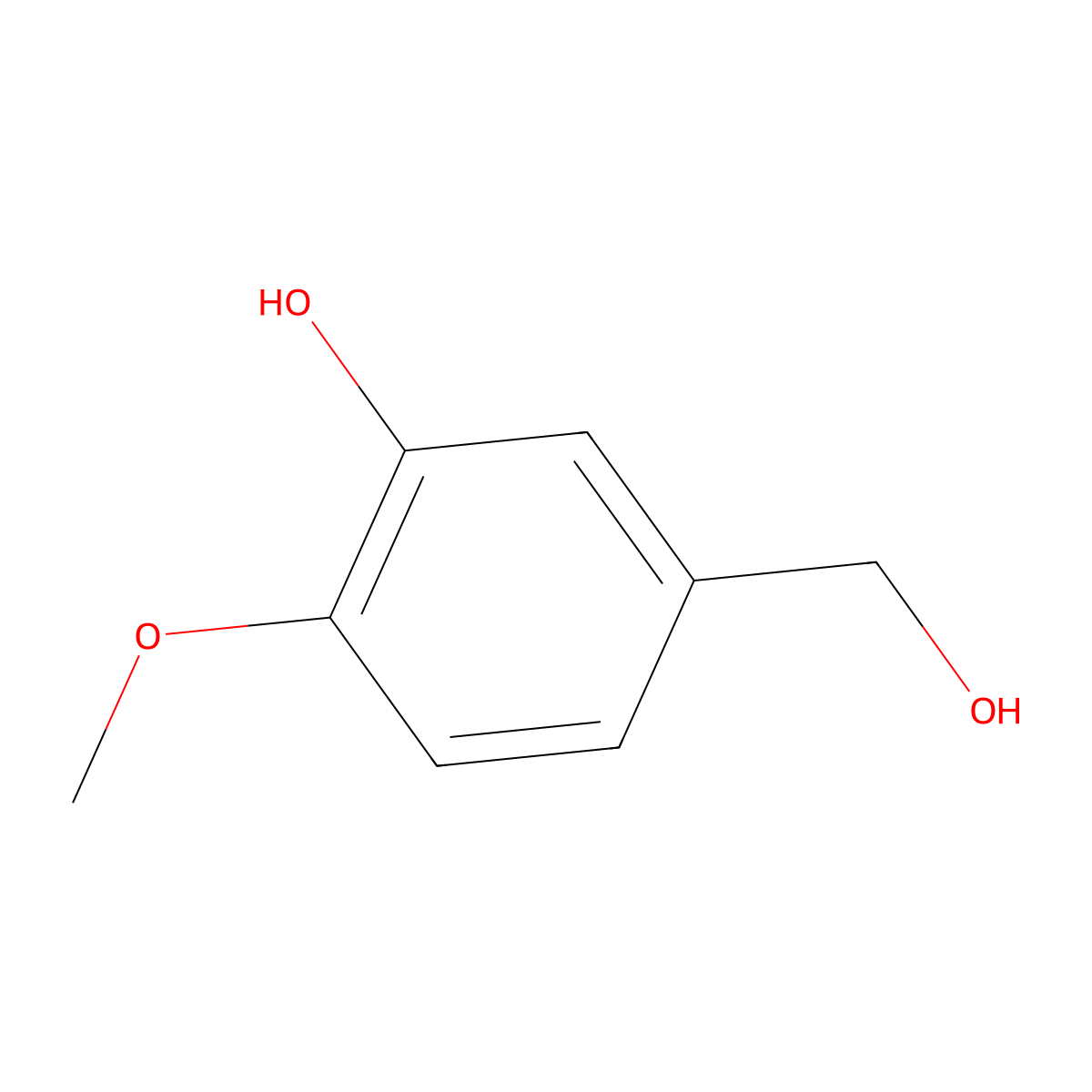 3-Hydroxy-4-methoxybenzyl alcohol molecular structure, CAS 4383-06-6