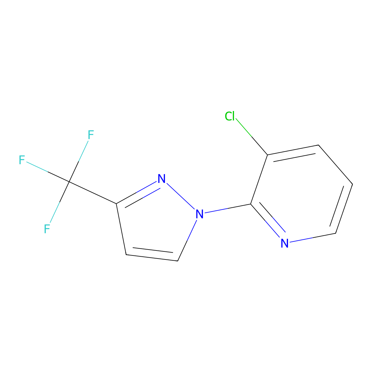 3-chloro-2-(3-(trifluoromethyl)-1H-pyrazol-1-yl)pyridine molecular structure, CAS 438450-38-5