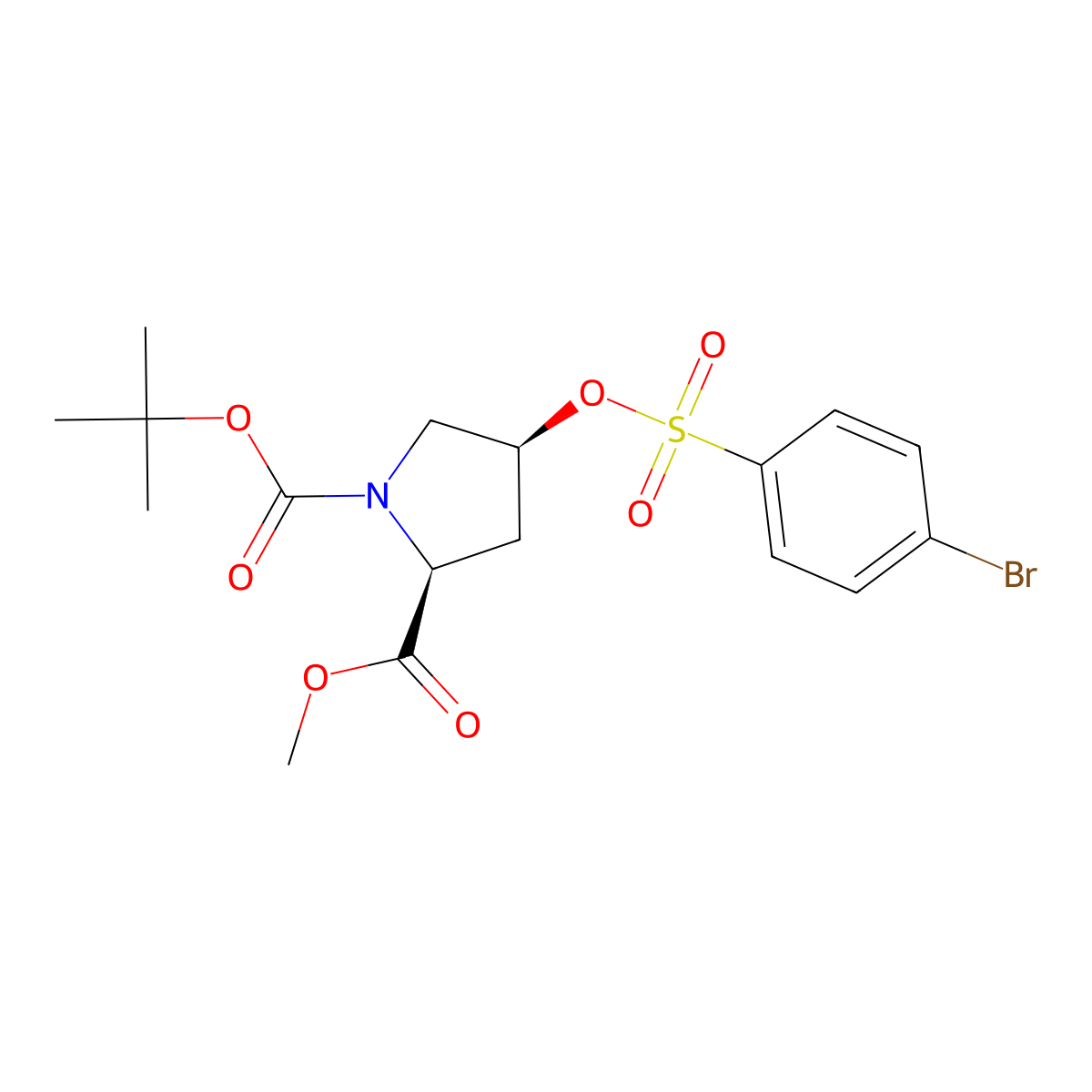 1-(tert-Butyl) 2-methyl (2S,4S)-4-(((4-bromophenyl)sulfonyl)oxy)pyrrolidine-1,2-dicarboxylate molecular structure, CAS 438452-29-0