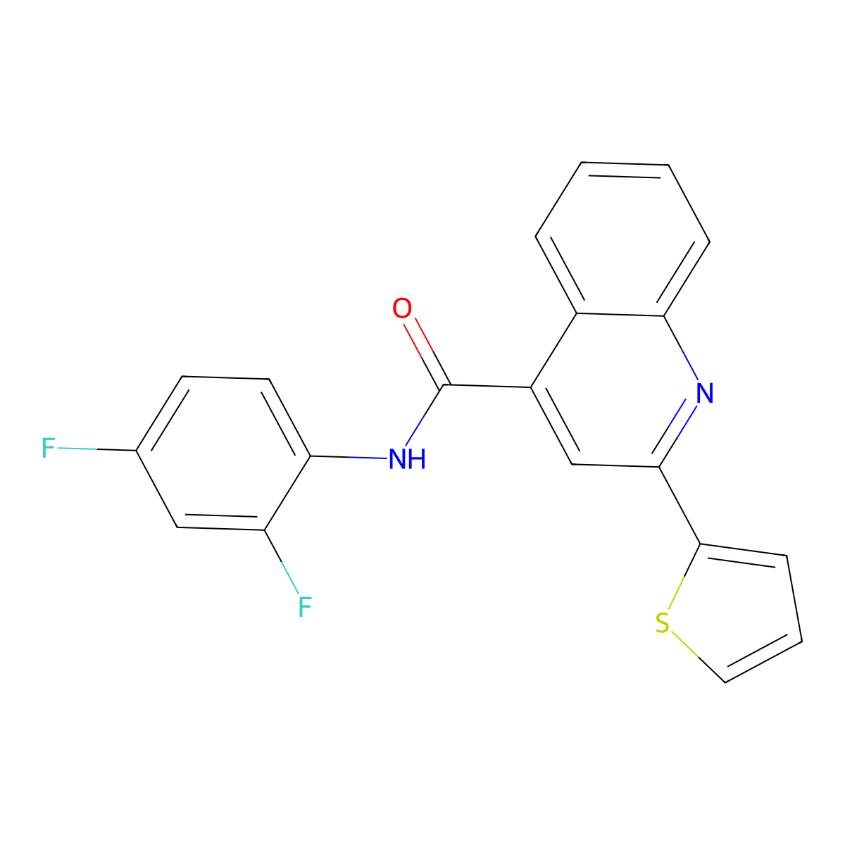 N-(2,4-difluorophenyl)-2-(2-thienyl)-4-quinolinecarboxamide molecular structure, CAS 438452-33-6