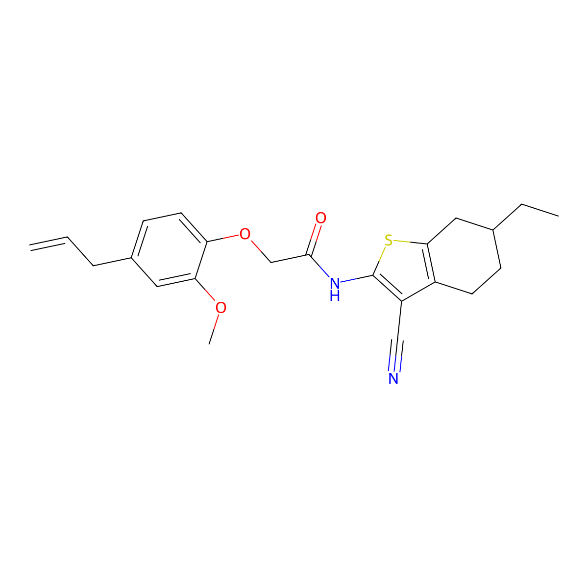 2-(4-allyl-2-methoxyphenoxy)-N-(3-cyano-6-ethyl-4,5,6,7-tetrahydro-1-benzothiophen-2-yl)acetamide molecular structure, CAS 438452-87-0