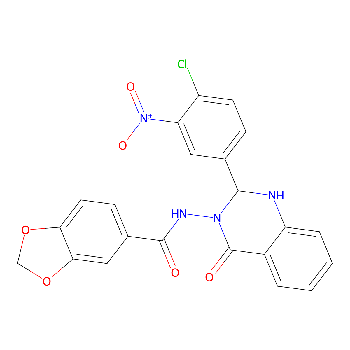 N-[2-(4-chloro-3-nitrophenyl)-4-oxo-1,2-dihydroquinazolin-3-yl]-1,3-benzodioxole-5-carboxamide molecular structure, CAS 438453-25-9