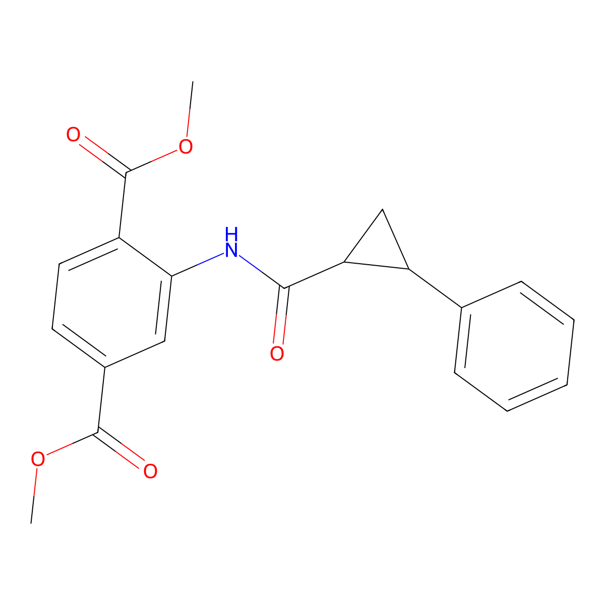 Dimethyl 2-[(2-phenylcyclopropanecarbonyl)amino]benzene-1,4-dicarboxylate molecular structure, CAS 438453-68-0